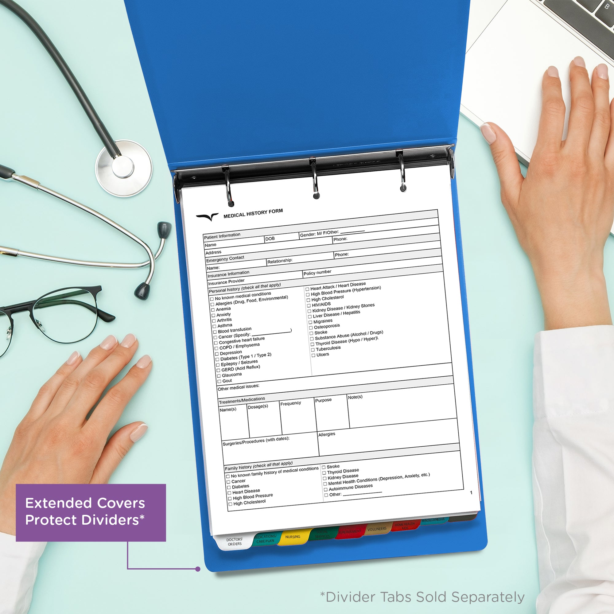 1.5-Inch Heavy Duty 3-Ring Binder for Medical Charting - Top Opening
