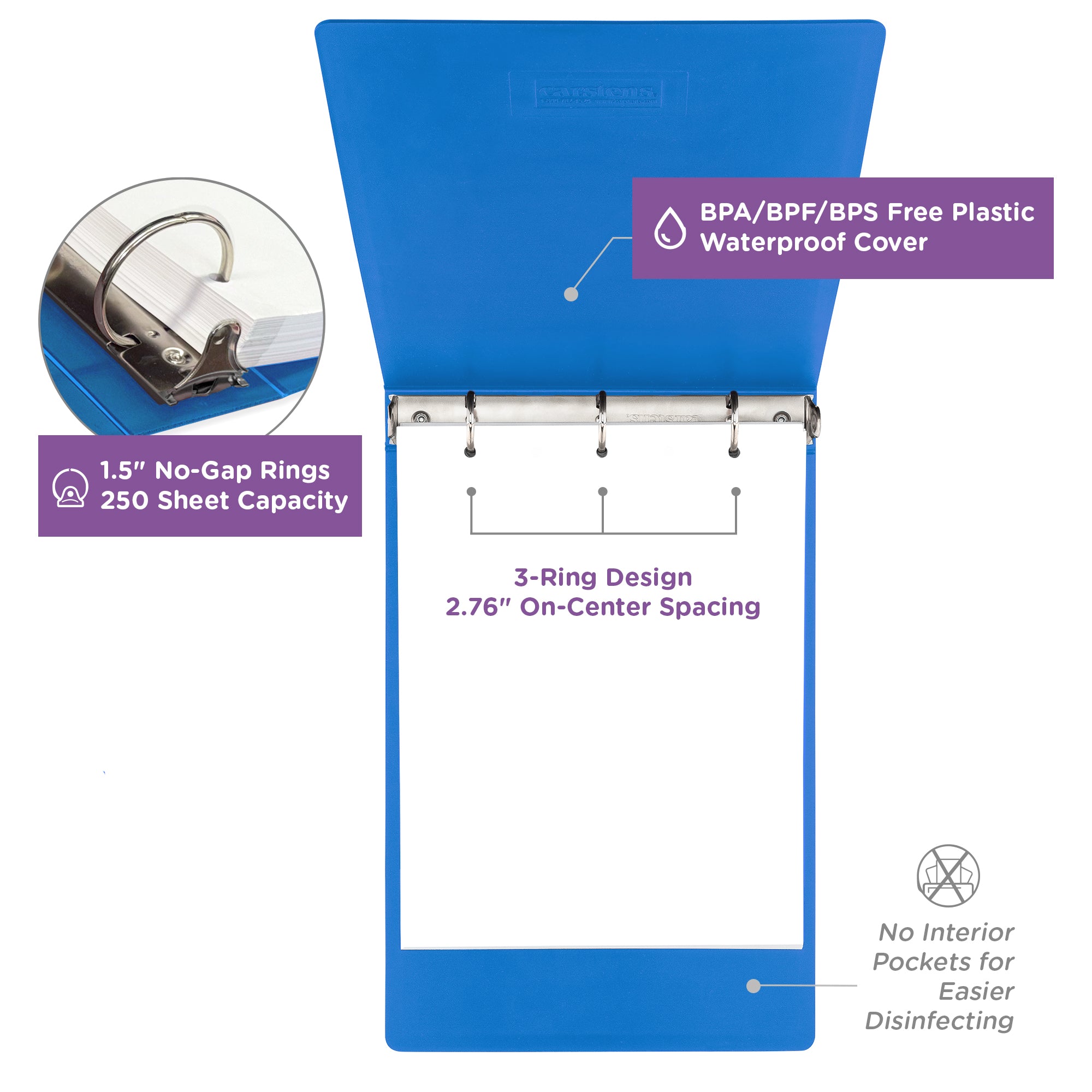 1.5-Inch Heavy Duty 3-Ring Binder for Medical Charting - Top Opening