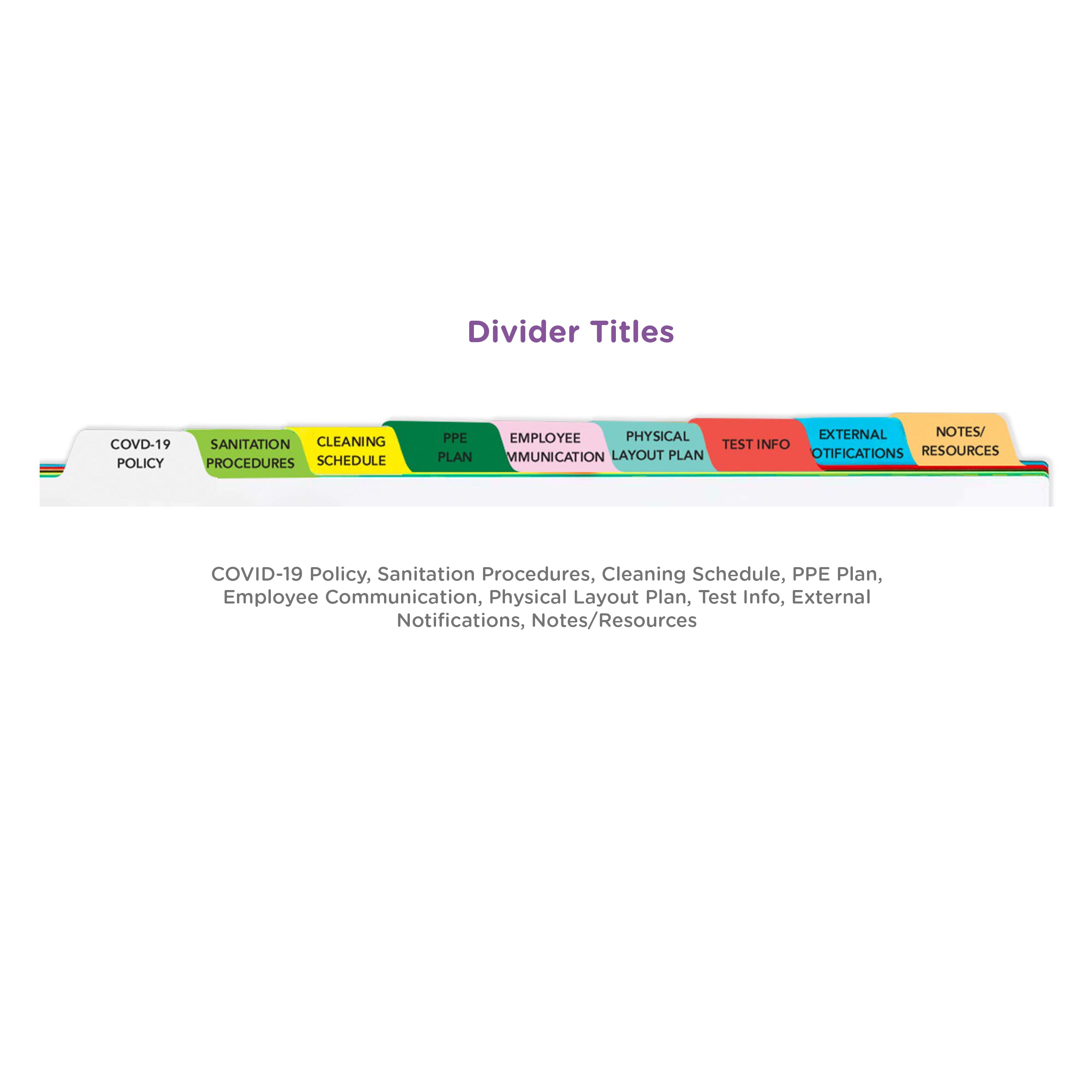 Heavy Duty Plastic COVID-19 Divider Sets for Organizing Policies & Procedures, Side Opening