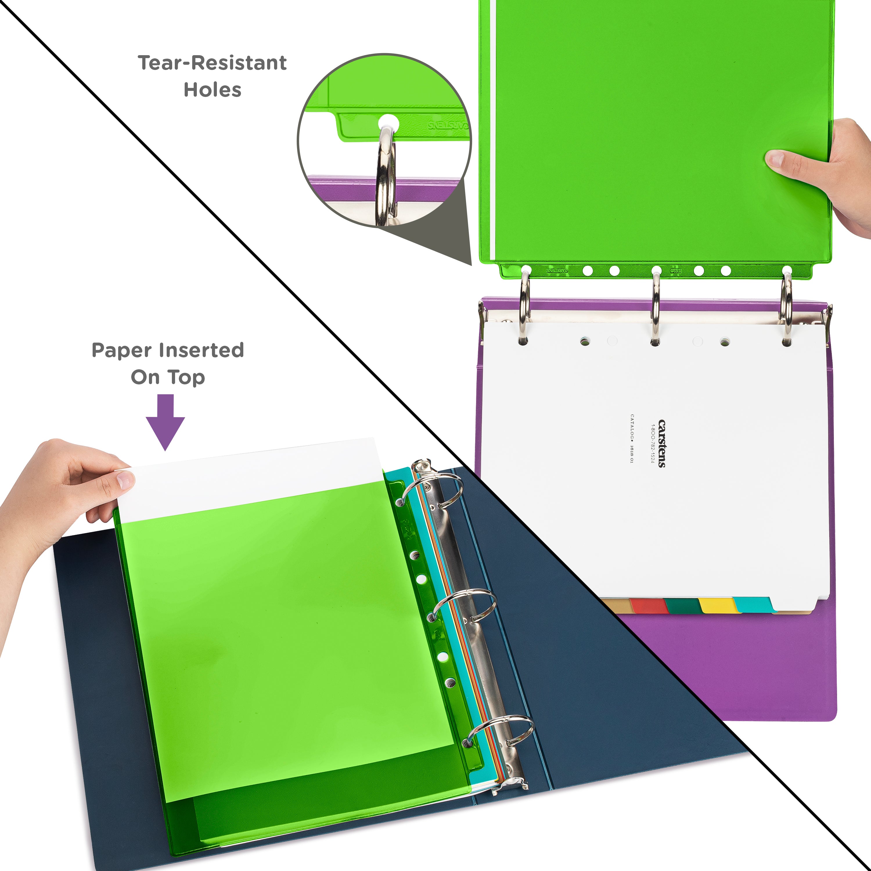 Green Tinted Sheet Protectors for Side Opening Ring Binders, Top Loading
