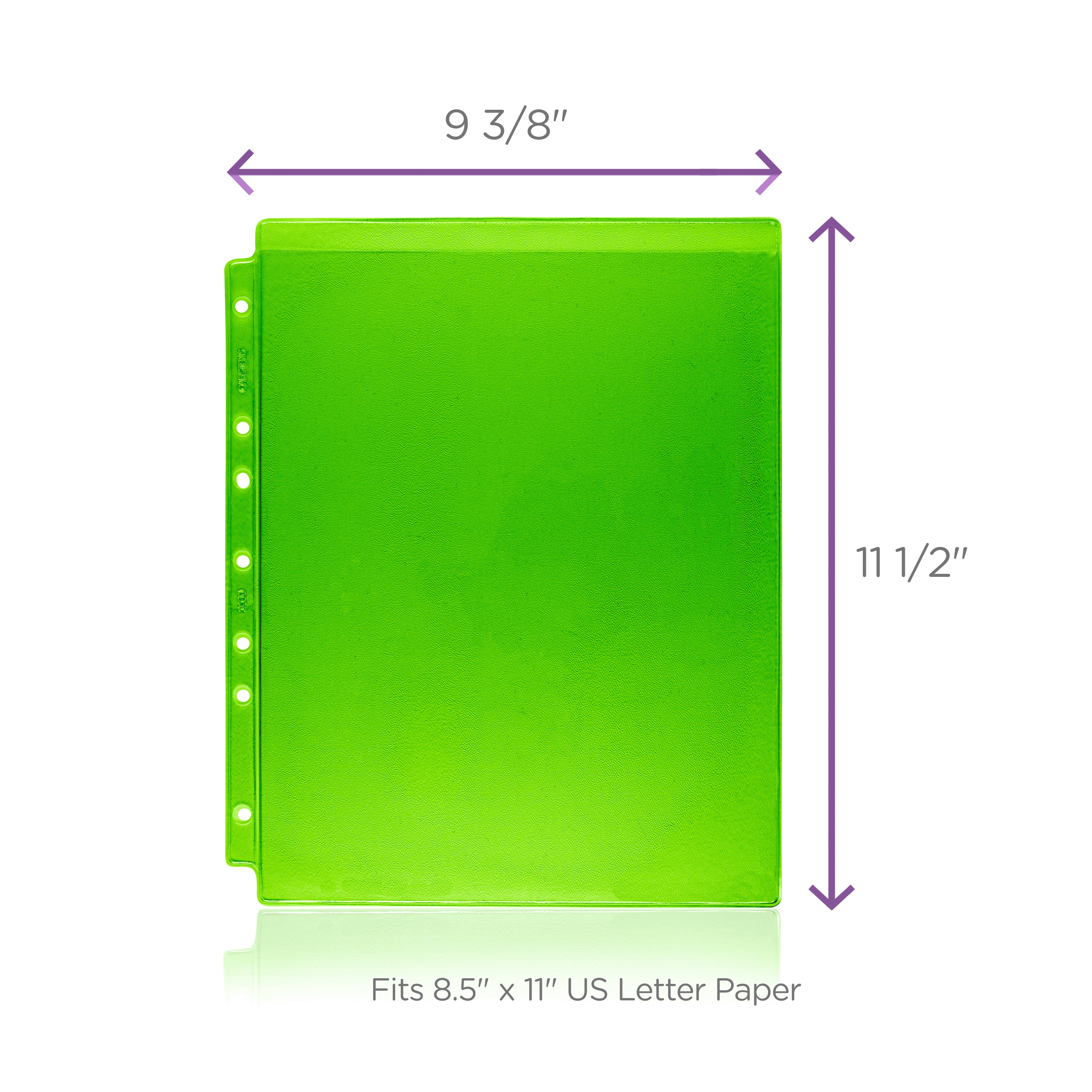 Green Tinted Sheet Protectors for Side Opening Ring Binders, Top Loading
