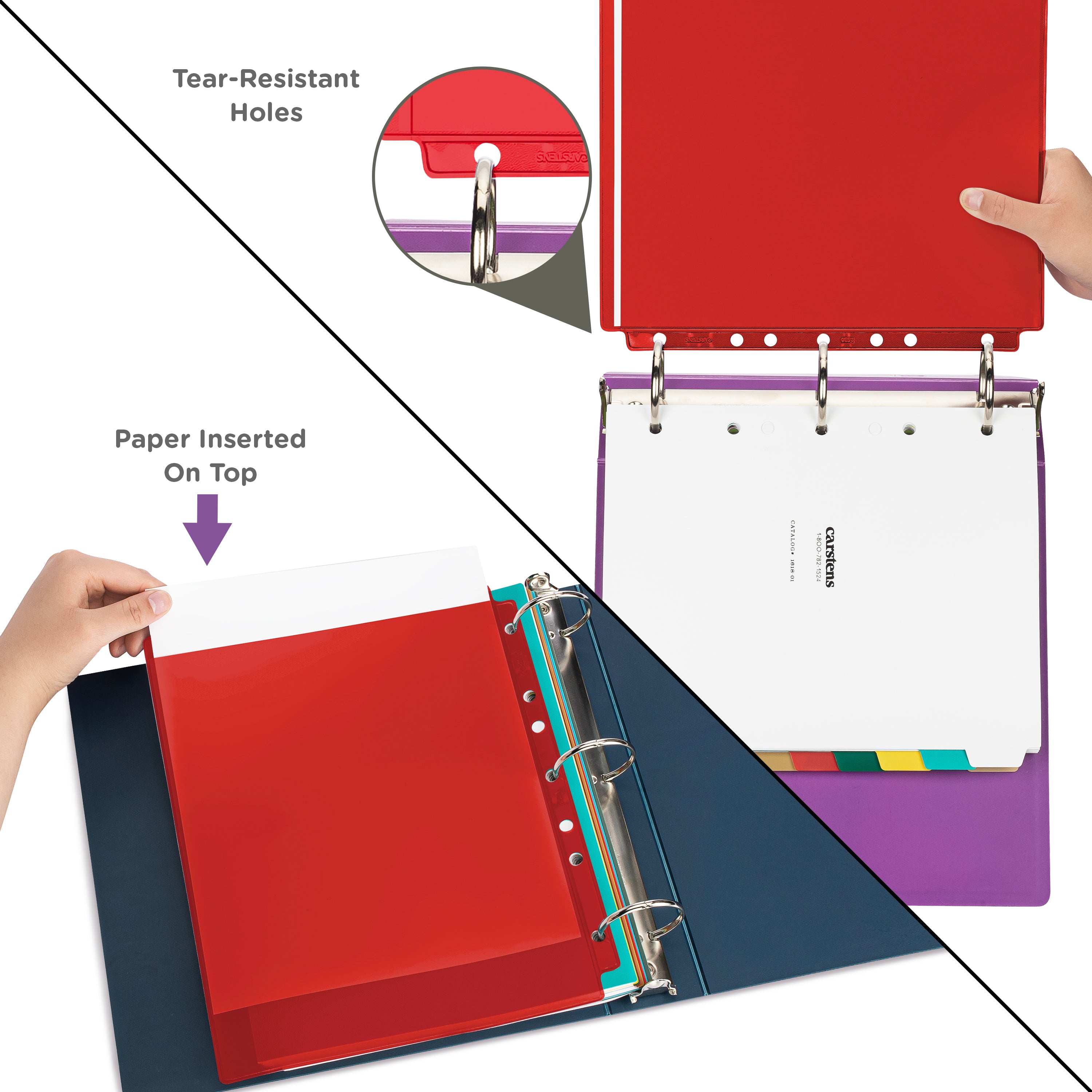Red Tinted Sheet Protectors for Side Opening Ring Binders, Top Loading