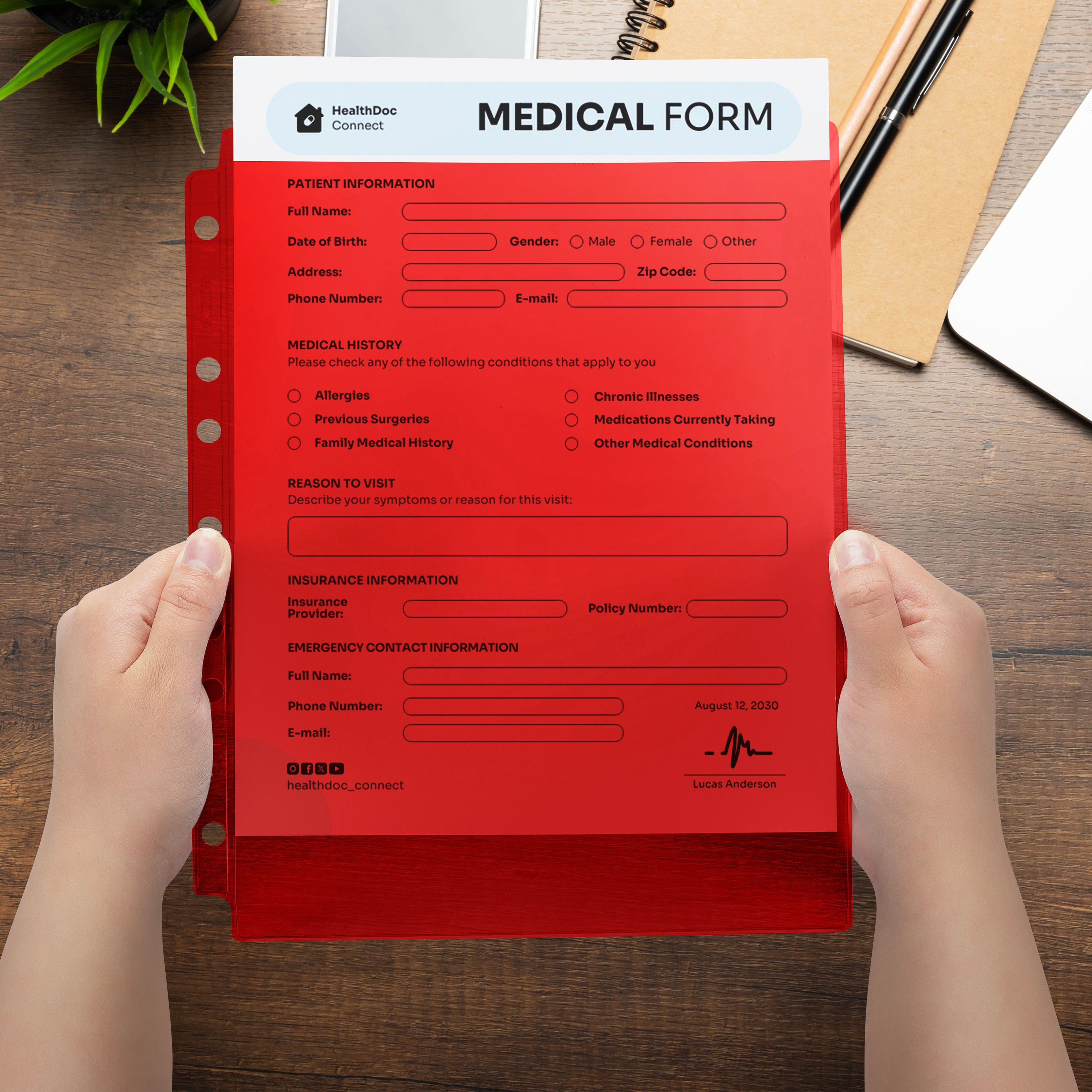 Red Tinted Sheet Protectors for Side Opening Ring Binders, Top Loading