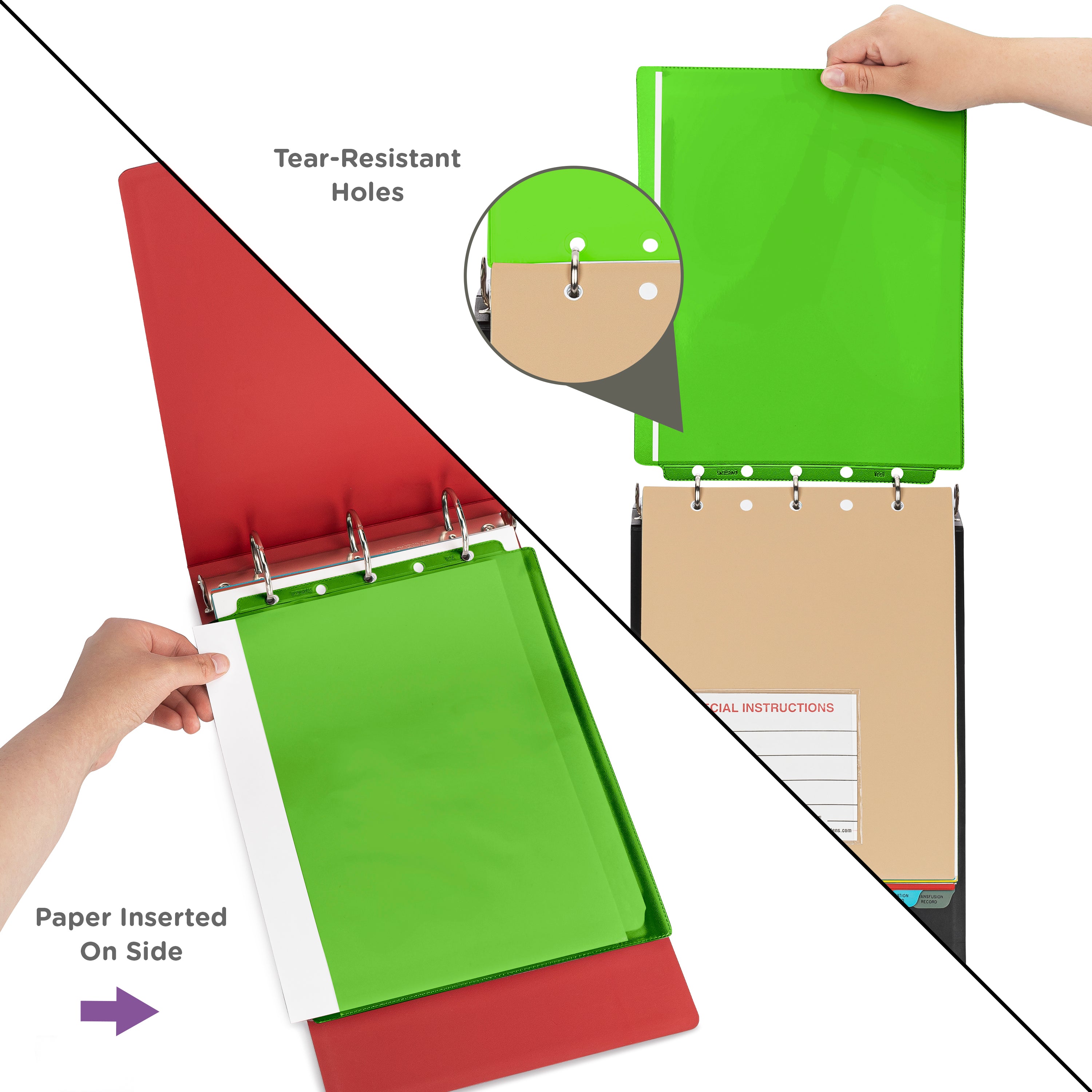 Green Sheet Protectors for Top Opening Ring Binders, Side Loading