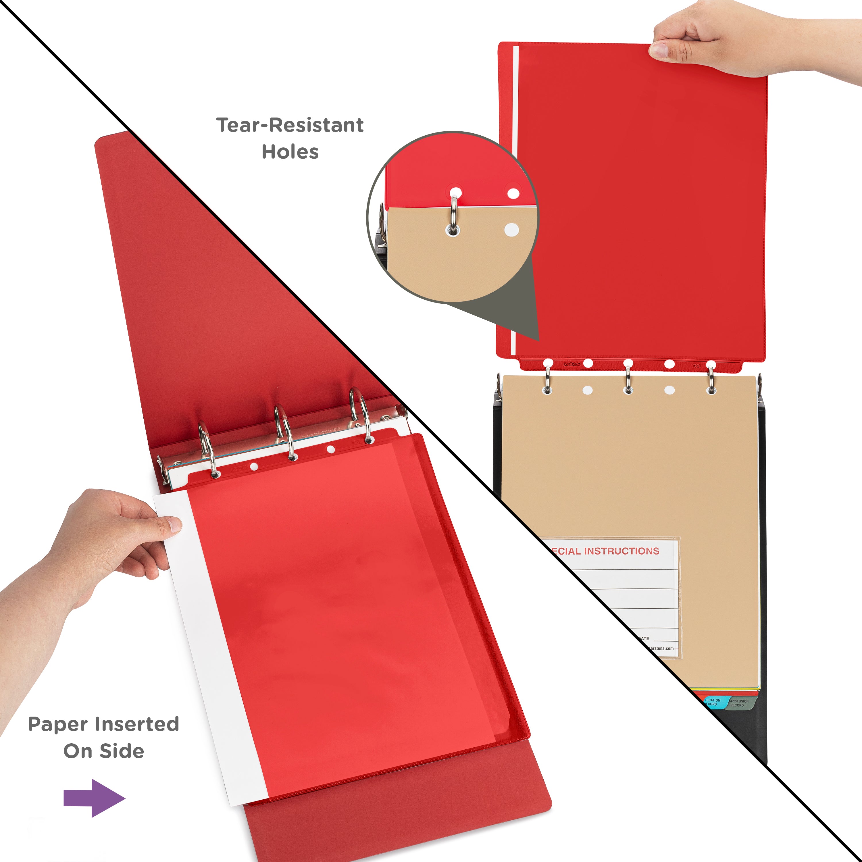 Red Sheet Protectors for Top Opening Ring Binders, Side Loading
