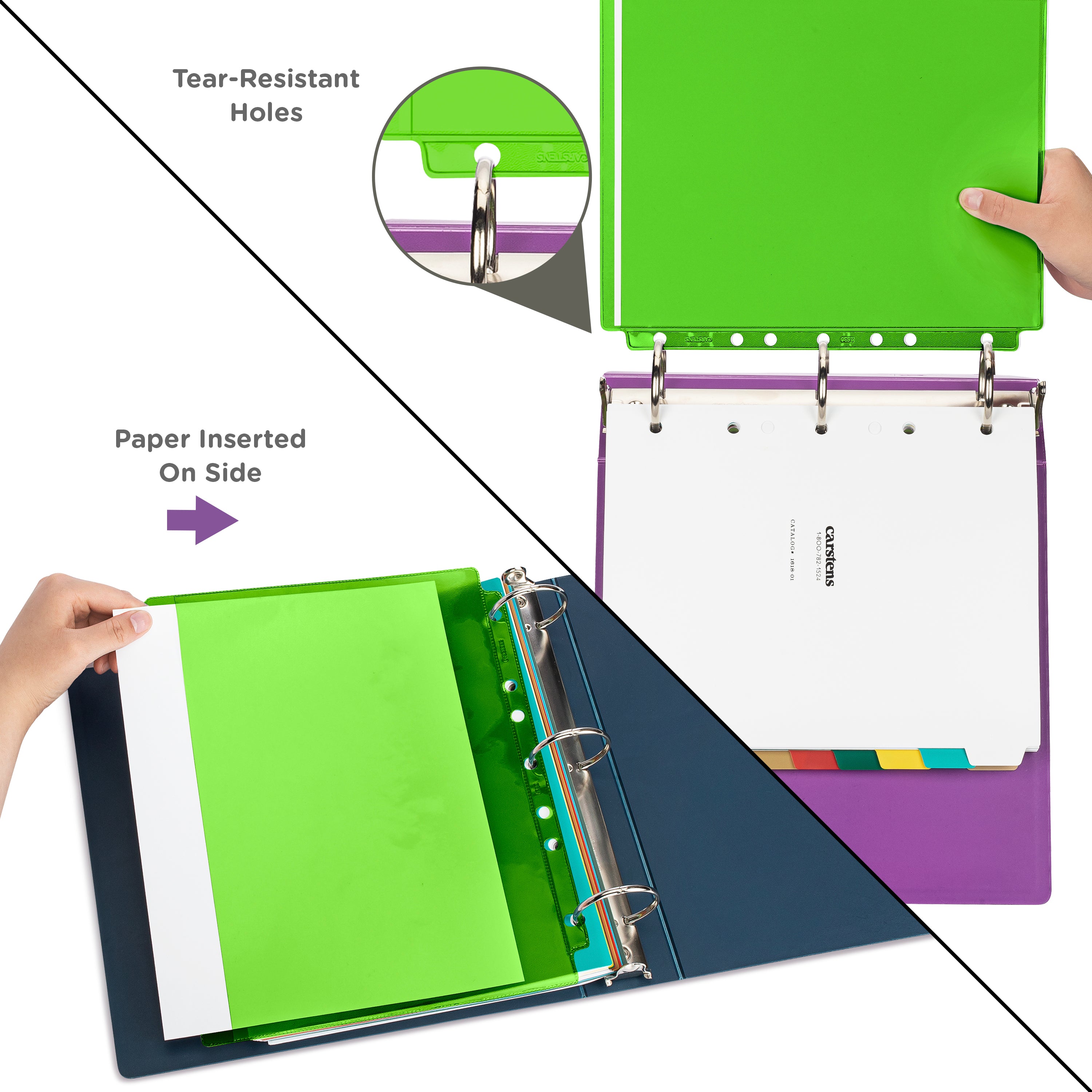 Green Tinted Sheet Protectors for Side Opening Ring Binders, Side Loading