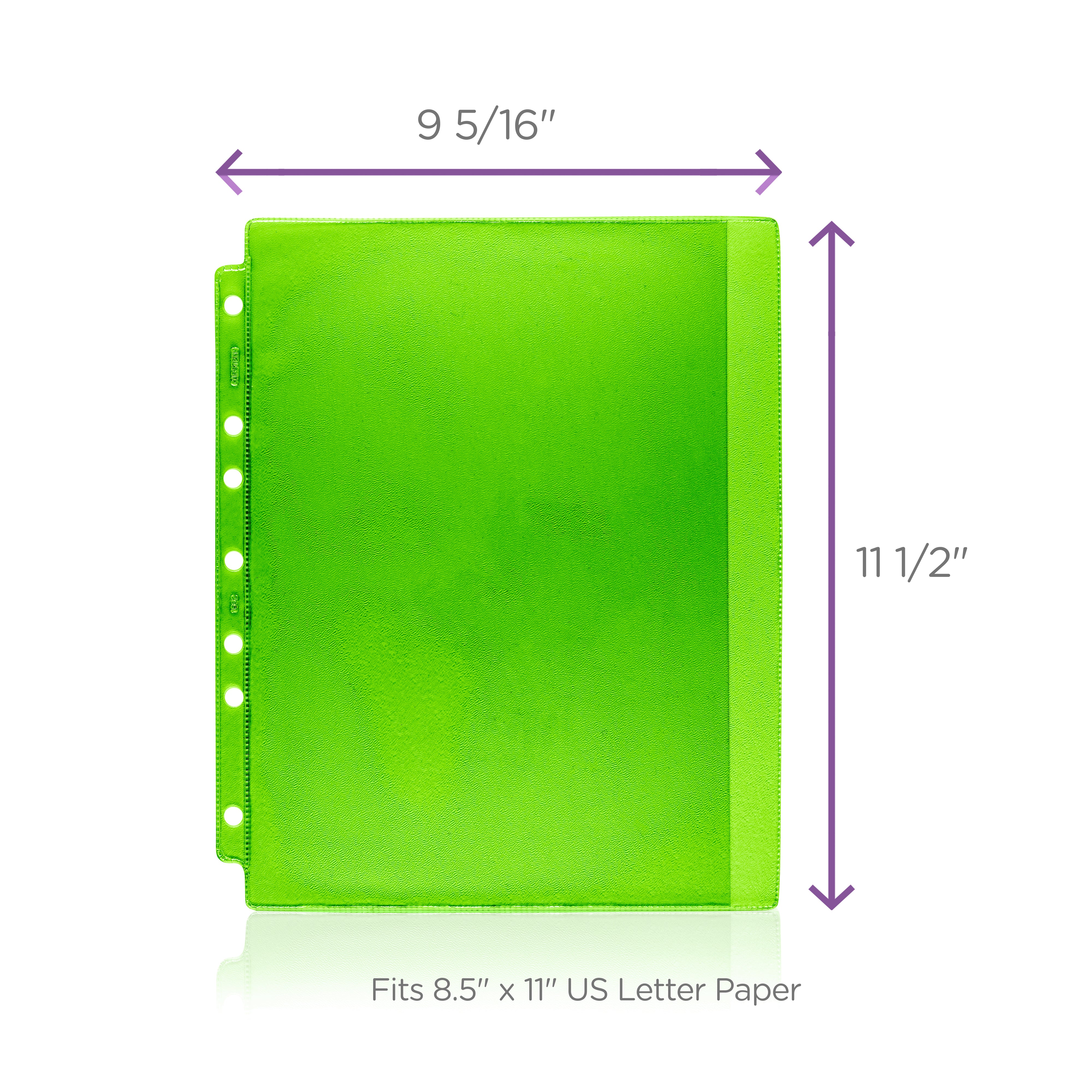 Green Tinted Sheet Protectors for Side Opening Ring Binders, Side Loading