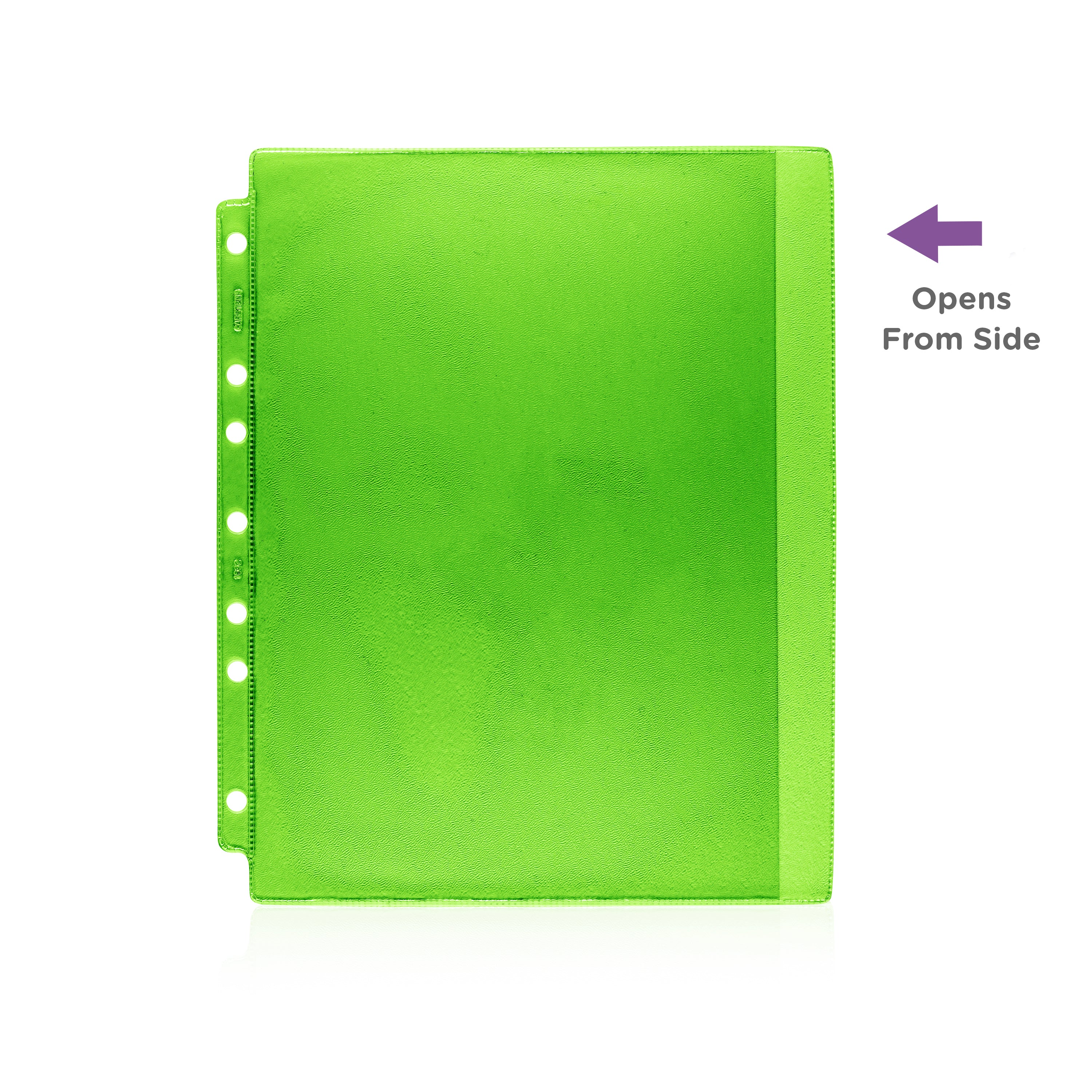 Green Tinted Sheet Protectors for Side Opening Ring Binders, Side Loading