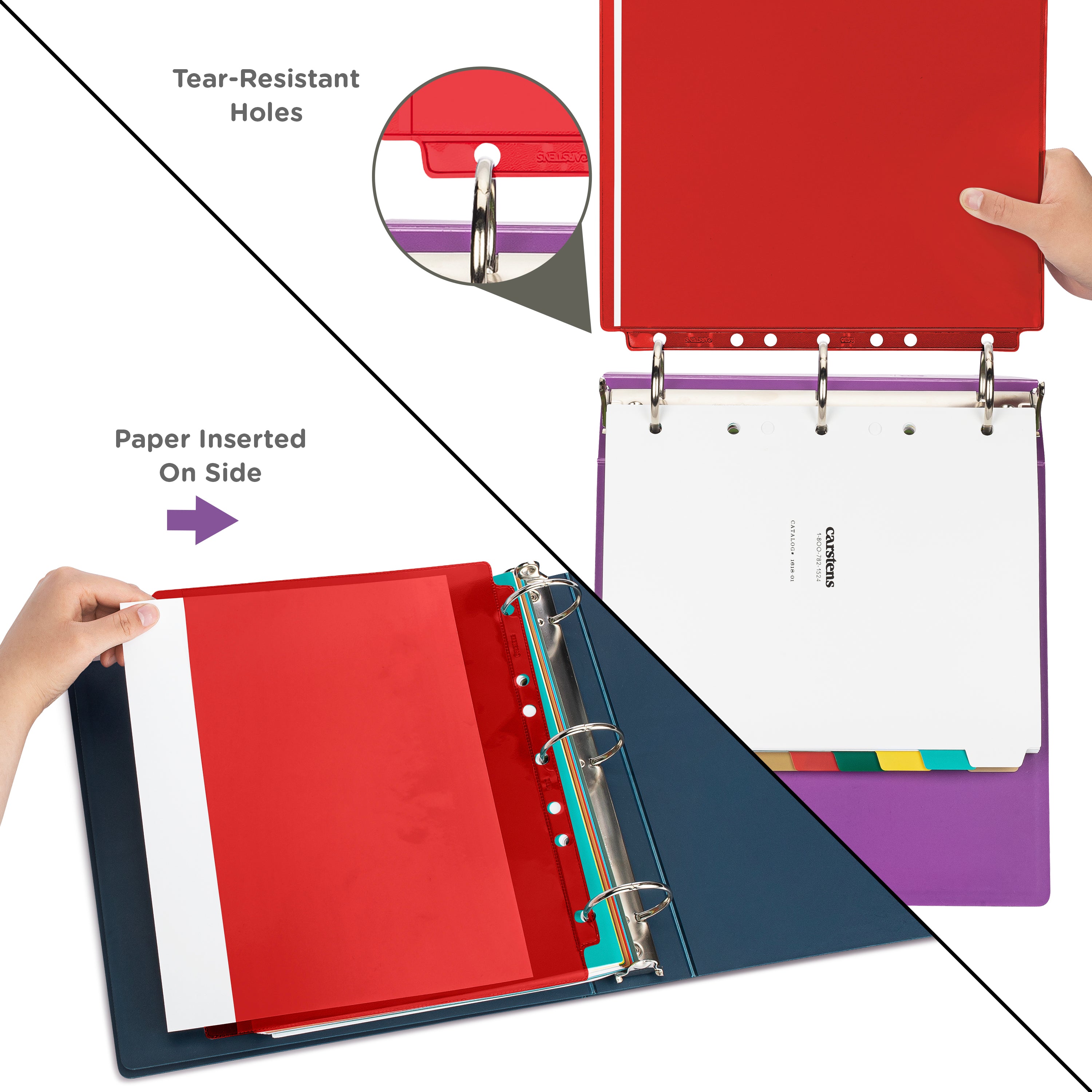 Red Tinted Sheet Protectors for Side Opening Ring Binders, Side Loading