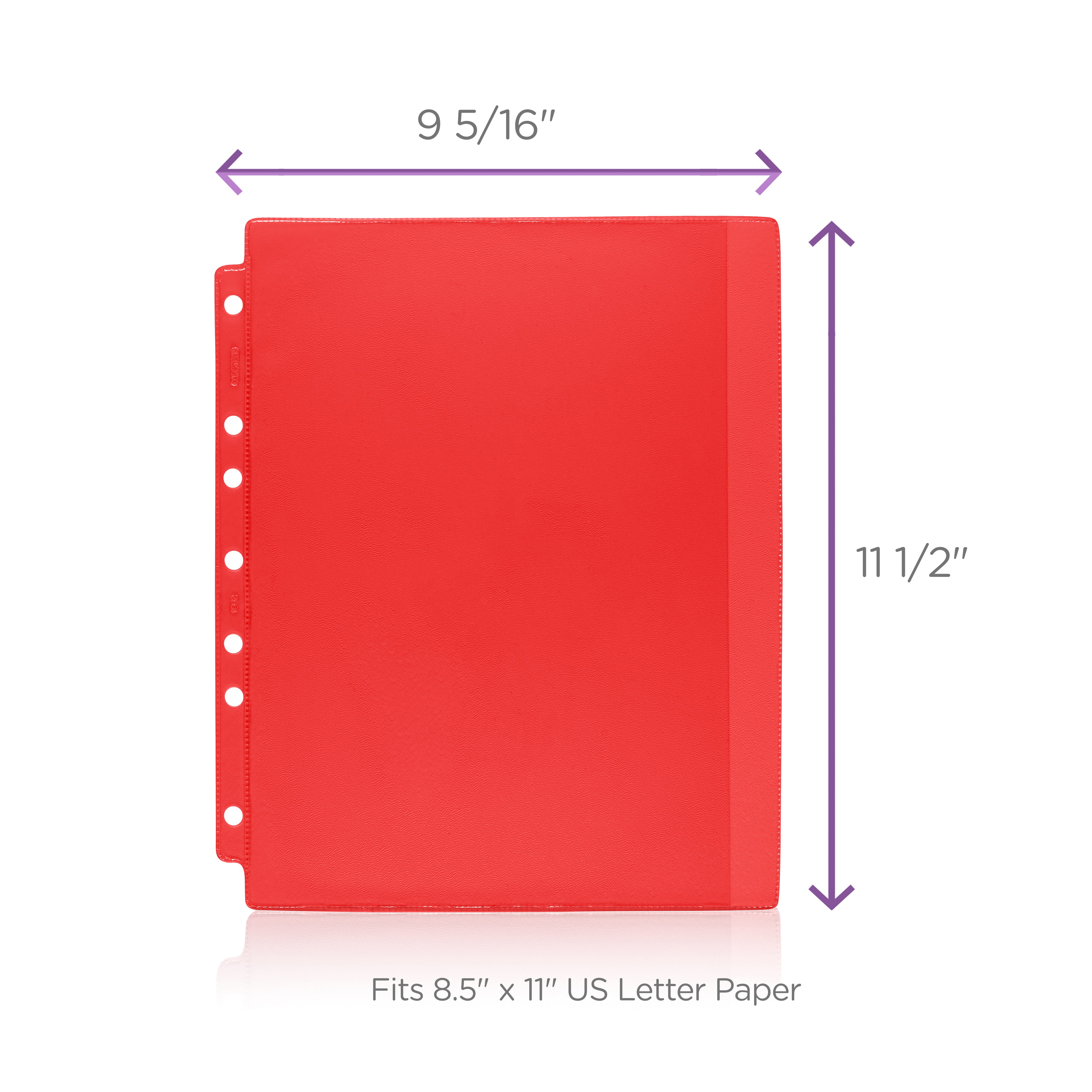 Red Tinted Sheet Protectors for Side Opening Ring Binders, Side Loading