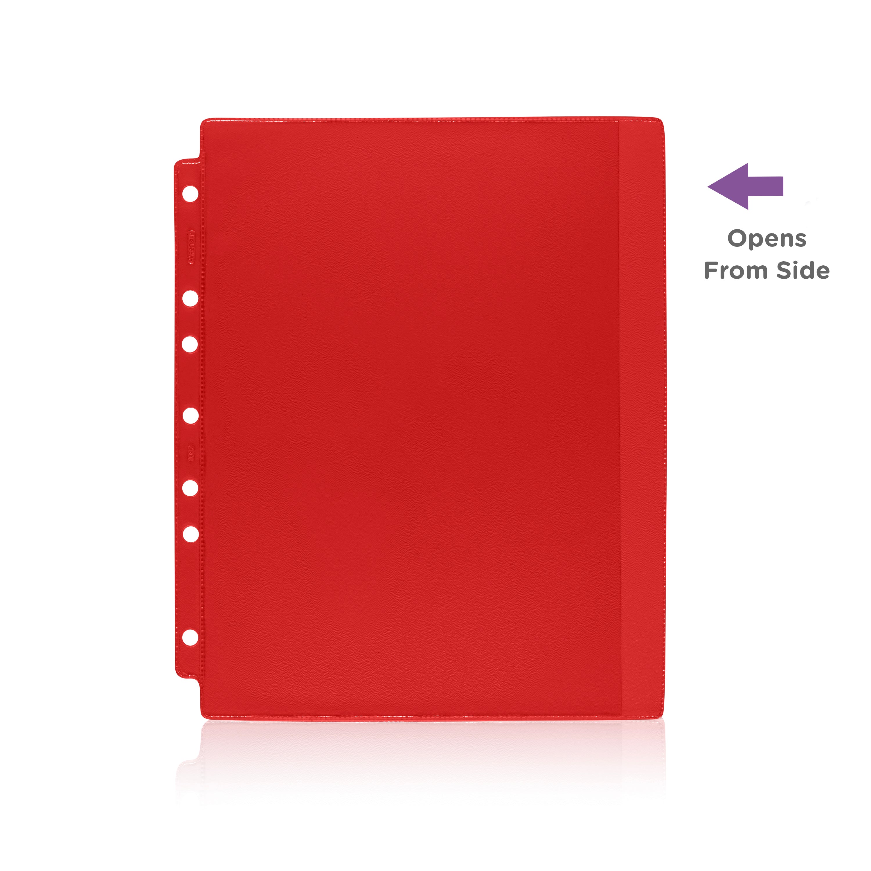 Red Tinted Sheet Protectors for Side Opening Ring Binders, Side Loading