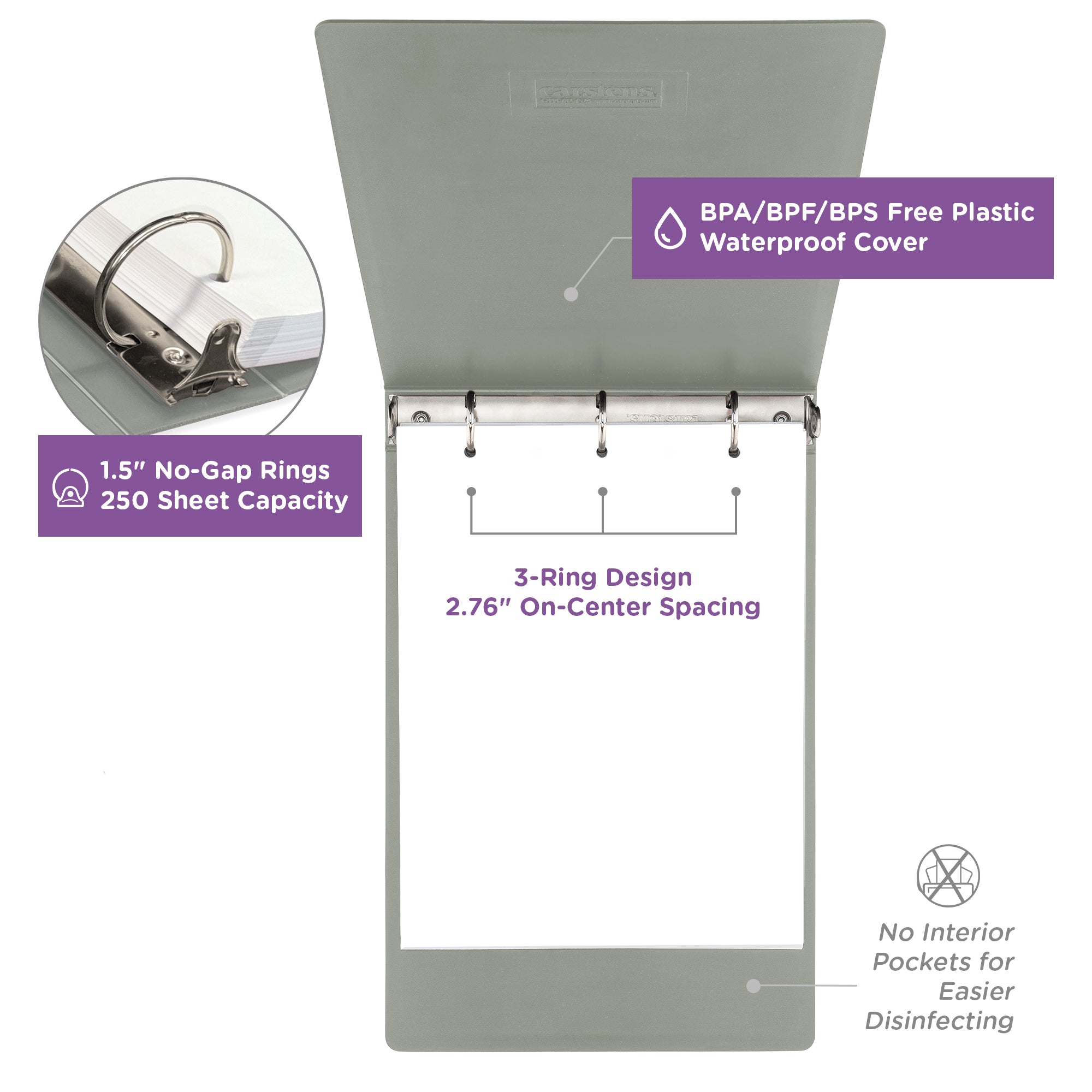 1.5-Inch Heavy Duty 3-Ring Binder for Medical Charting - Top Opening