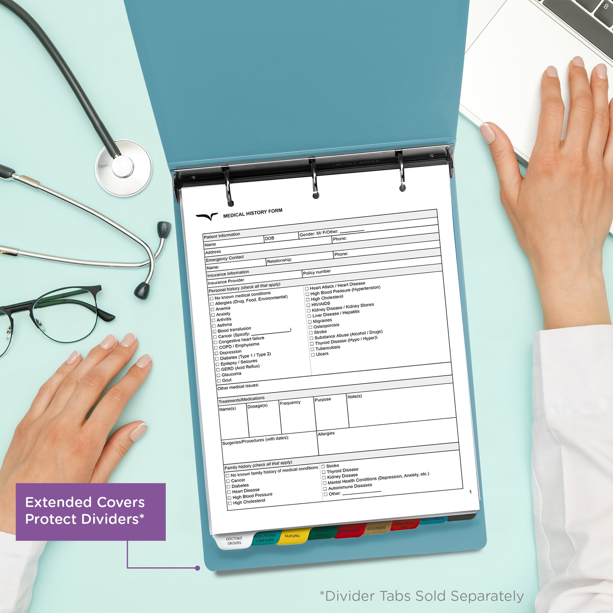 1.5-Inch Heavy Duty 3-Ring Binder for Medical Charting - Top Opening