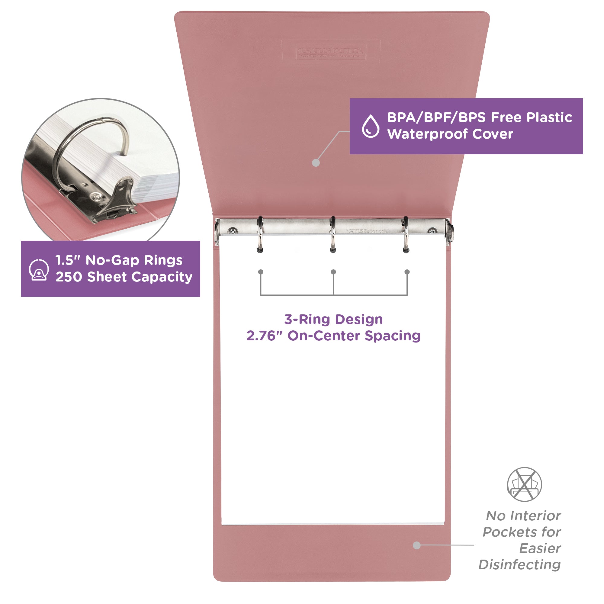 1.5-Inch Heavy Duty 3-Ring Binder for Medical Charting - Top Opening