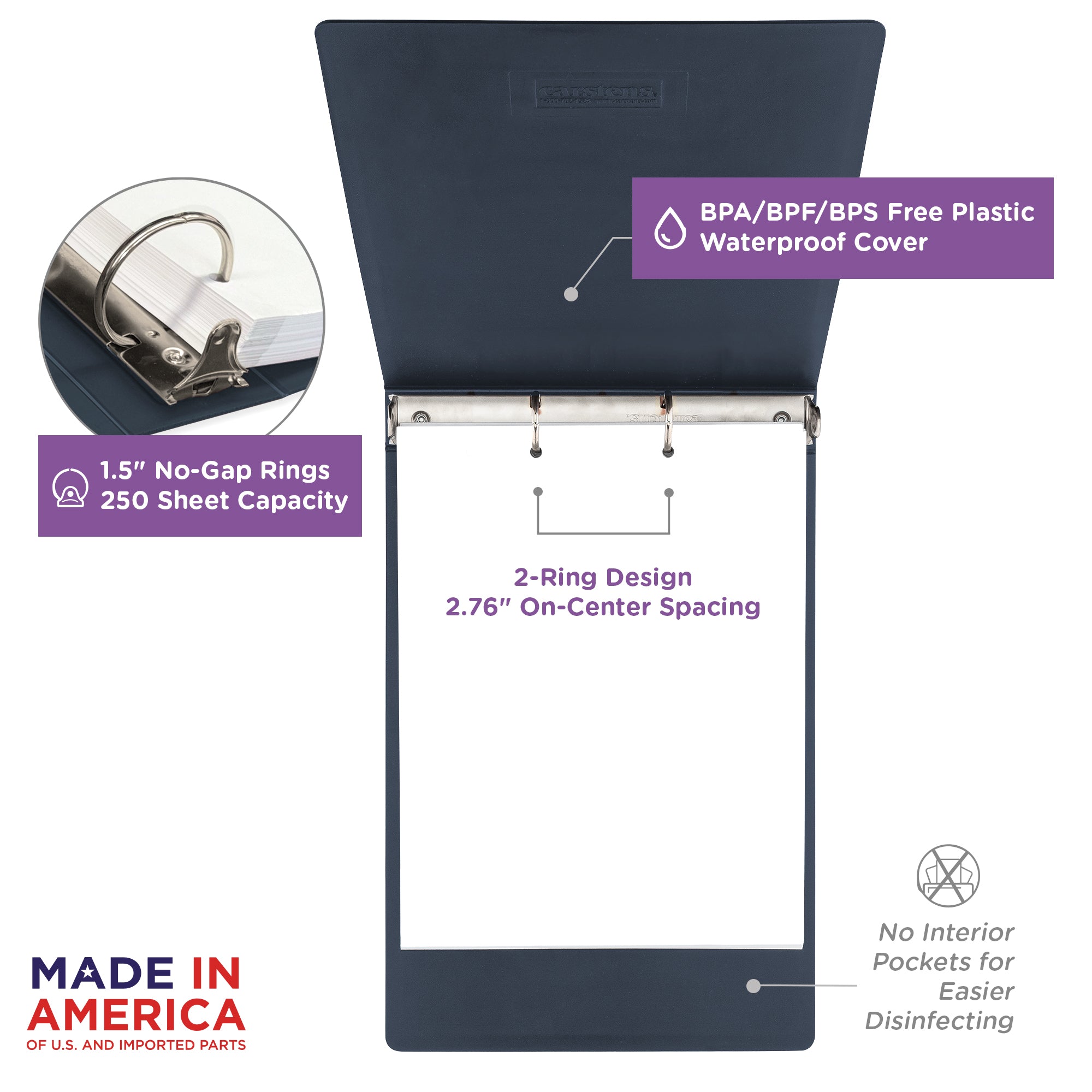 1.5-Inch Heavy Duty 3-Ring Binder for Medical Charting - Top Opening