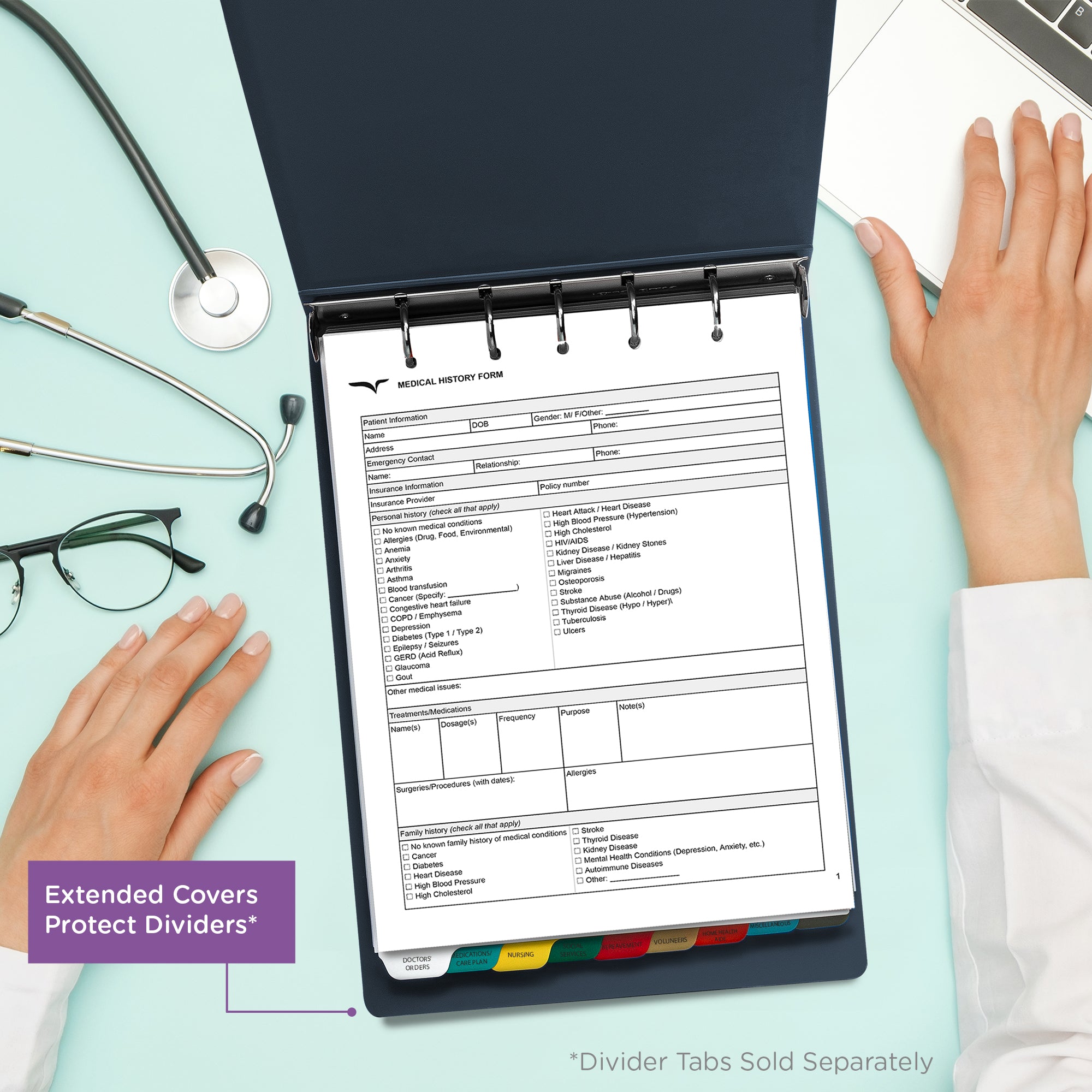 1.5 Inch Heavy Duty 5-Ring Binder for Medical Charting – Top Opening