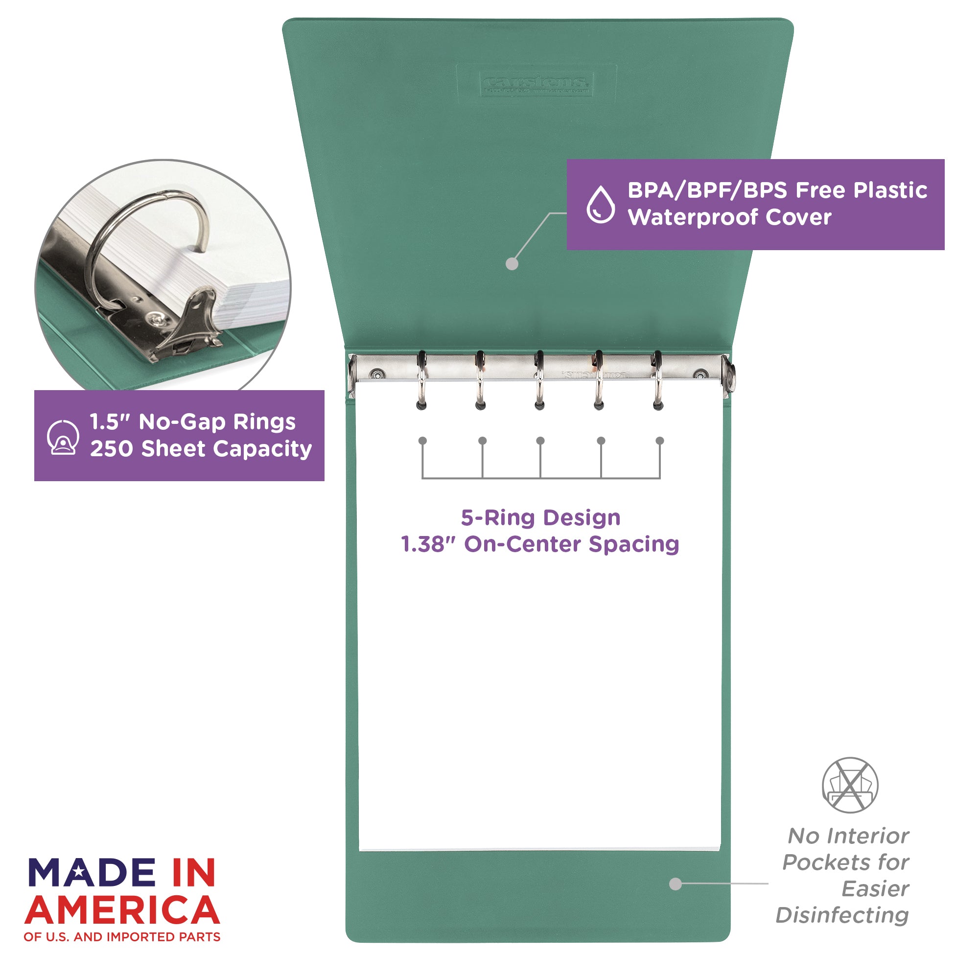1.5 Inch Heavy Duty 5-Ring Binder for Medical Charting – Top Opening