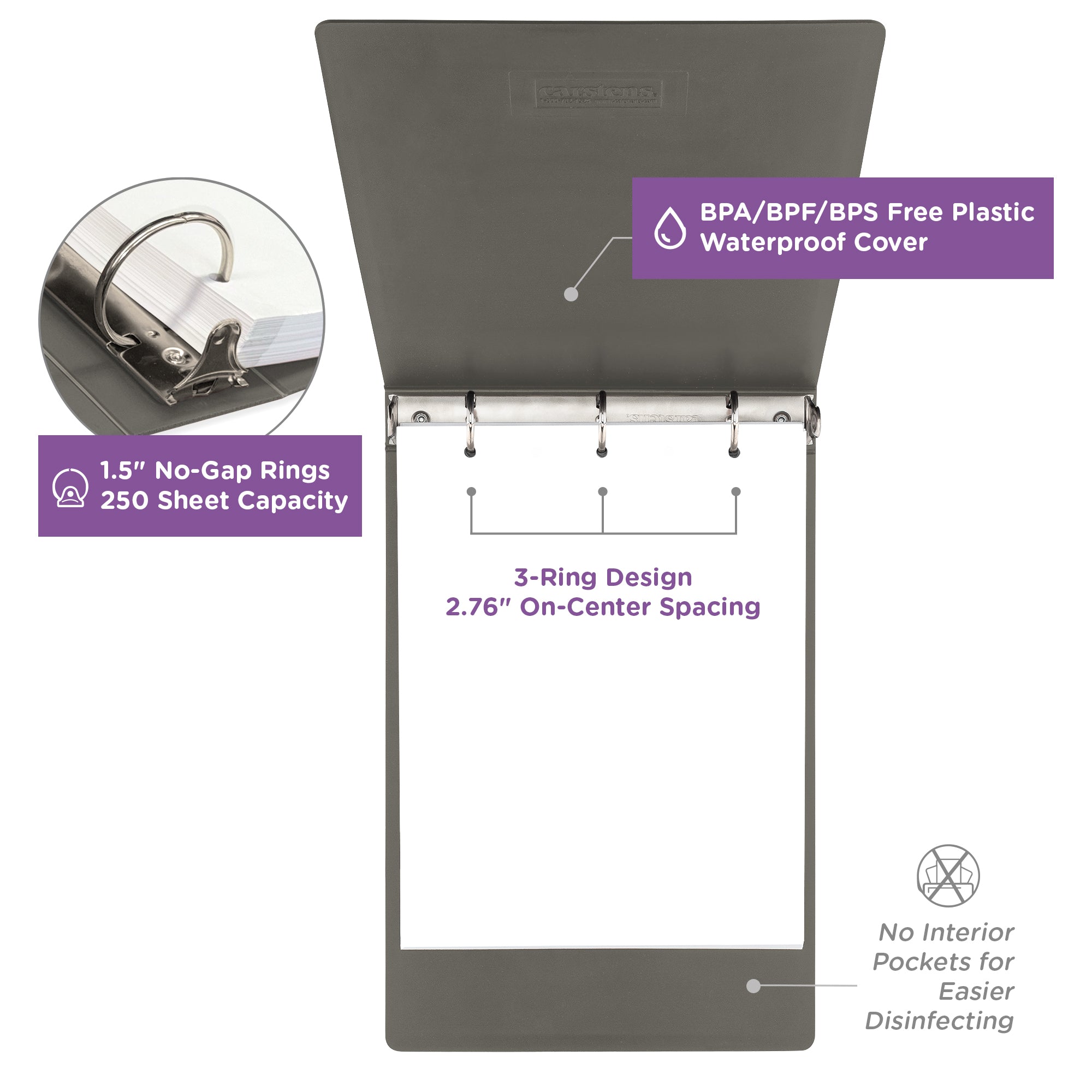 1.5-Inch Heavy Duty 3-Ring Binder for Medical Charting - Top Opening