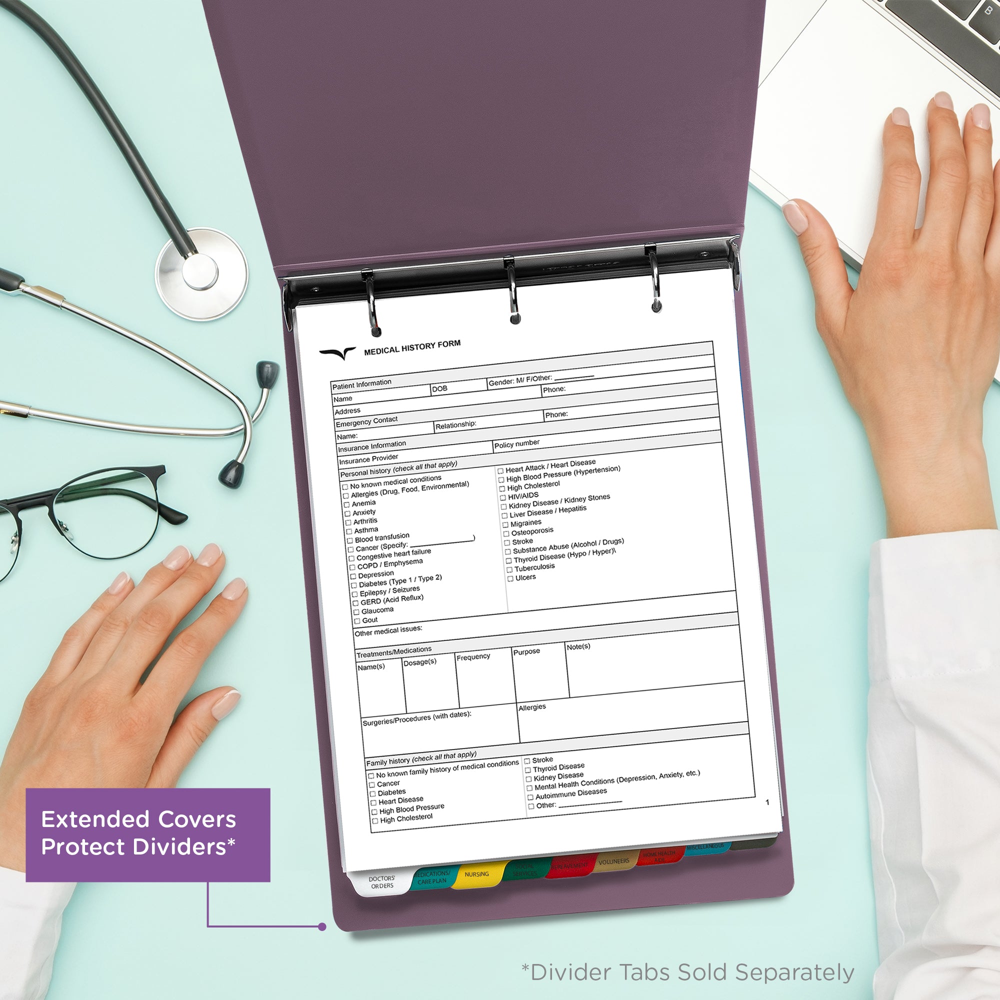 1.5-Inch Heavy Duty 3-Ring Binder for Medical Charting - Top Opening