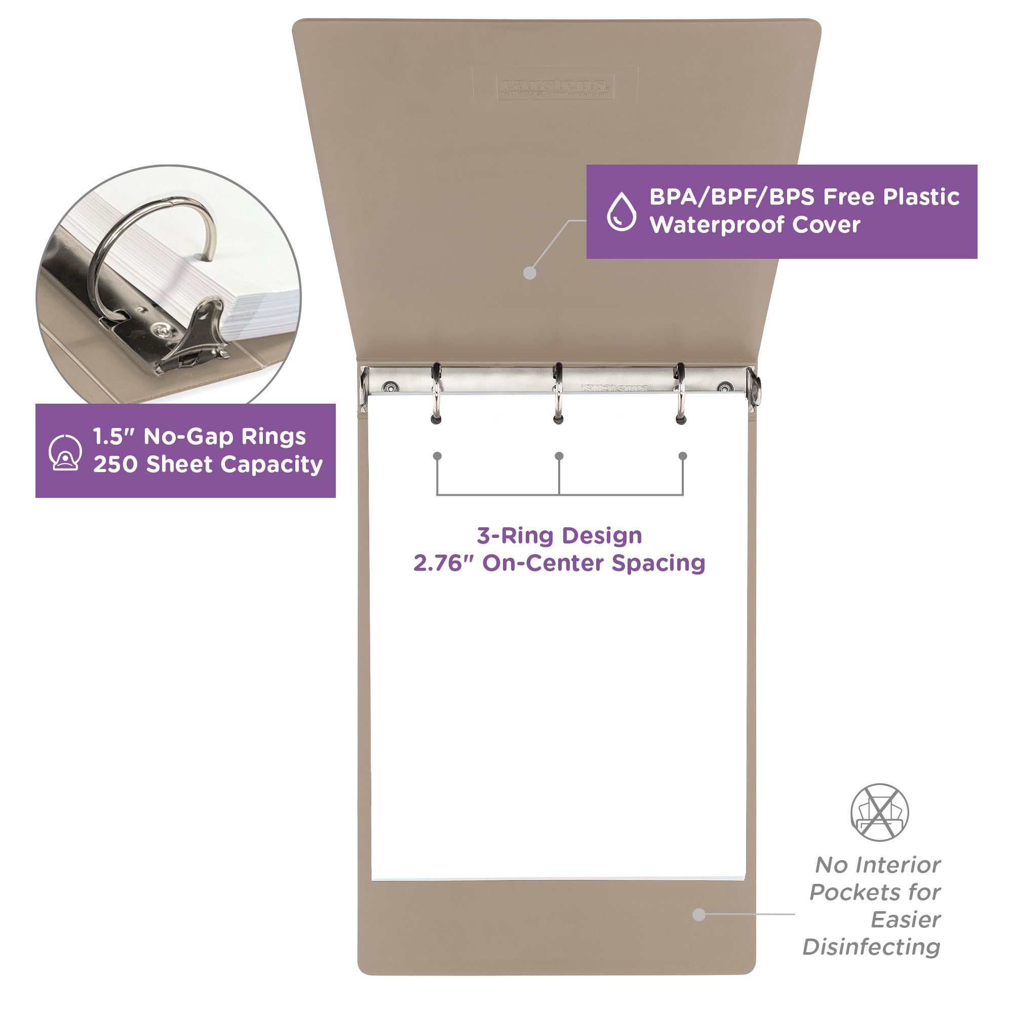 1.5-Inch Heavy Duty 3-Ring Binder for Medical Charting - Top Opening