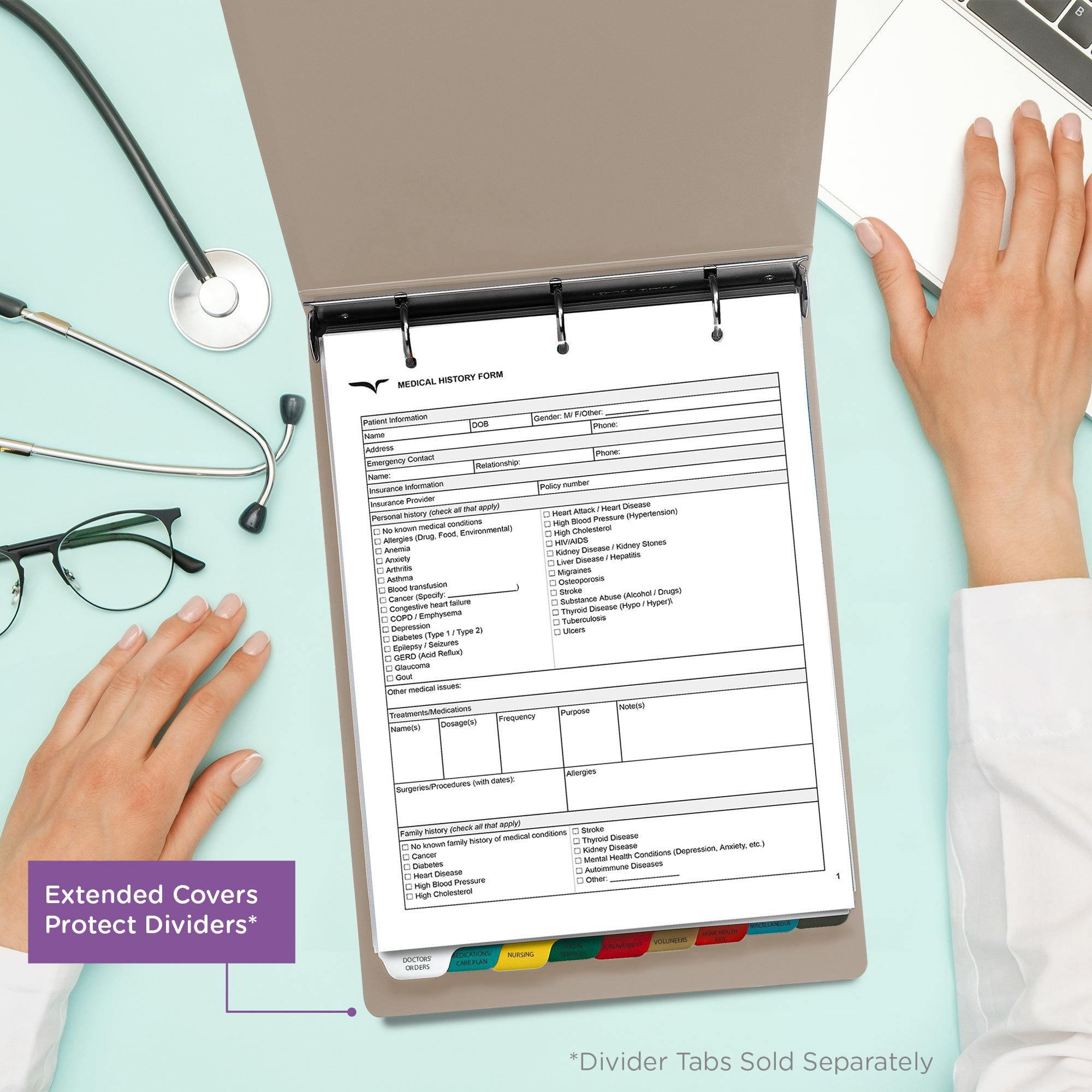 1.5-Inch Heavy Duty 3-Ring Binder for Medical Charting - Top Opening