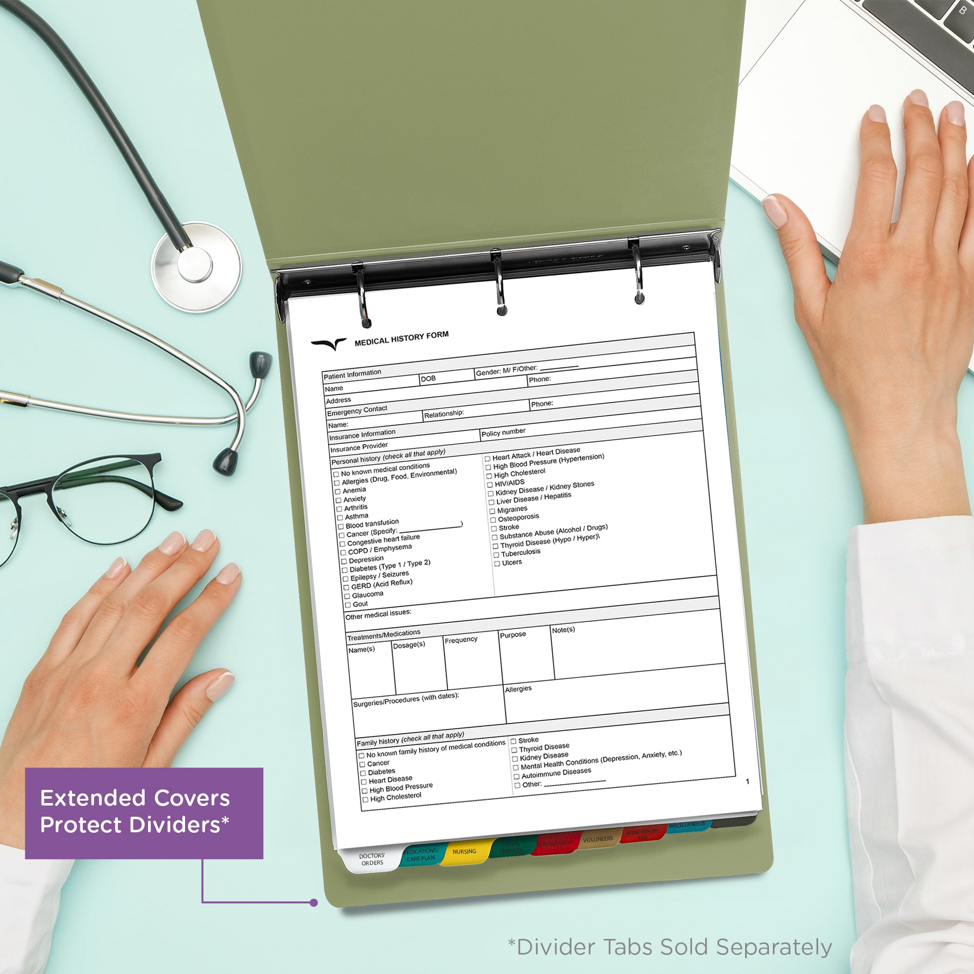 1.5-Inch Heavy Duty 3-Ring Binder for Medical Charting - Top Opening