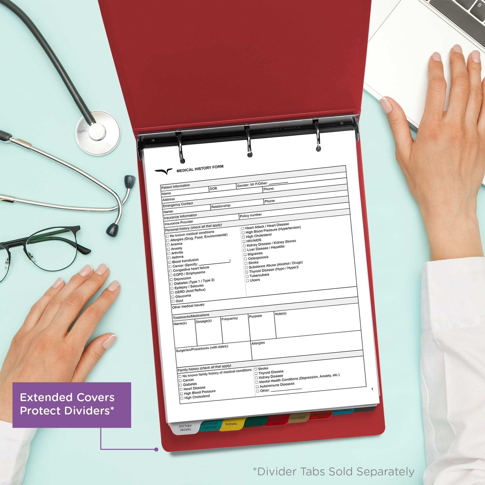 1.5-Inch Heavy Duty 3-Ring Binder for Medical Charting - Top Opening