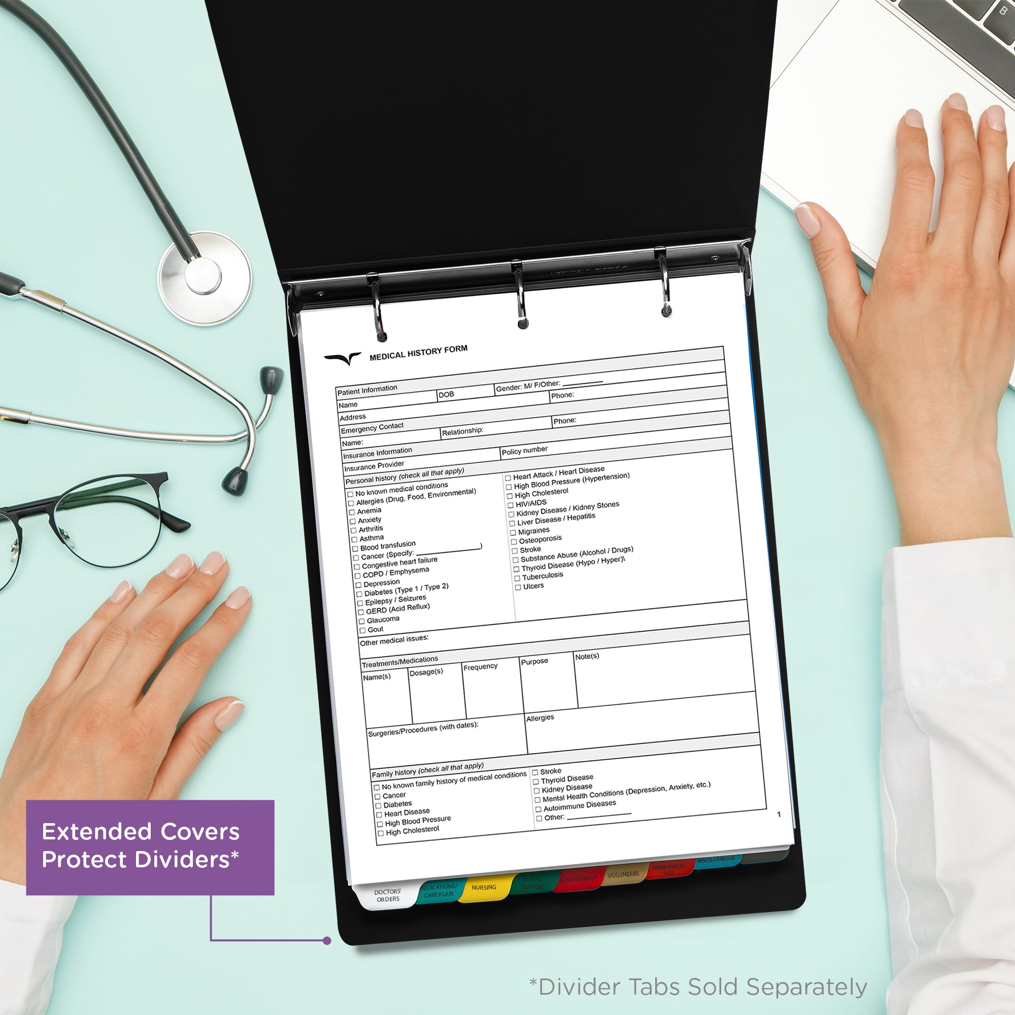 1.5-Inch Heavy Duty 3-Ring Binder for Medical Charting - Top Opening