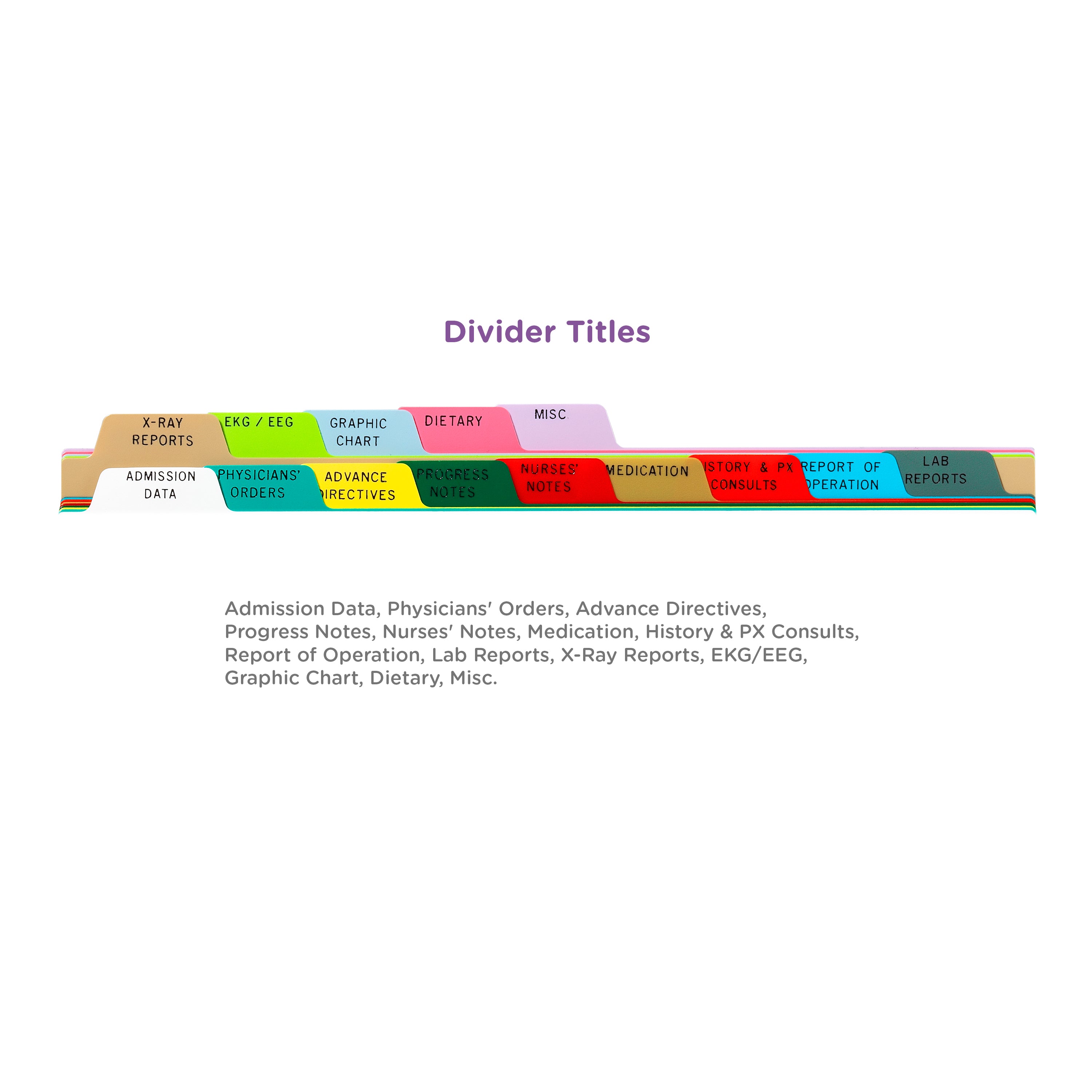 Heavy Duty Plastic Hospital Divider Sets for Side Opening Binders