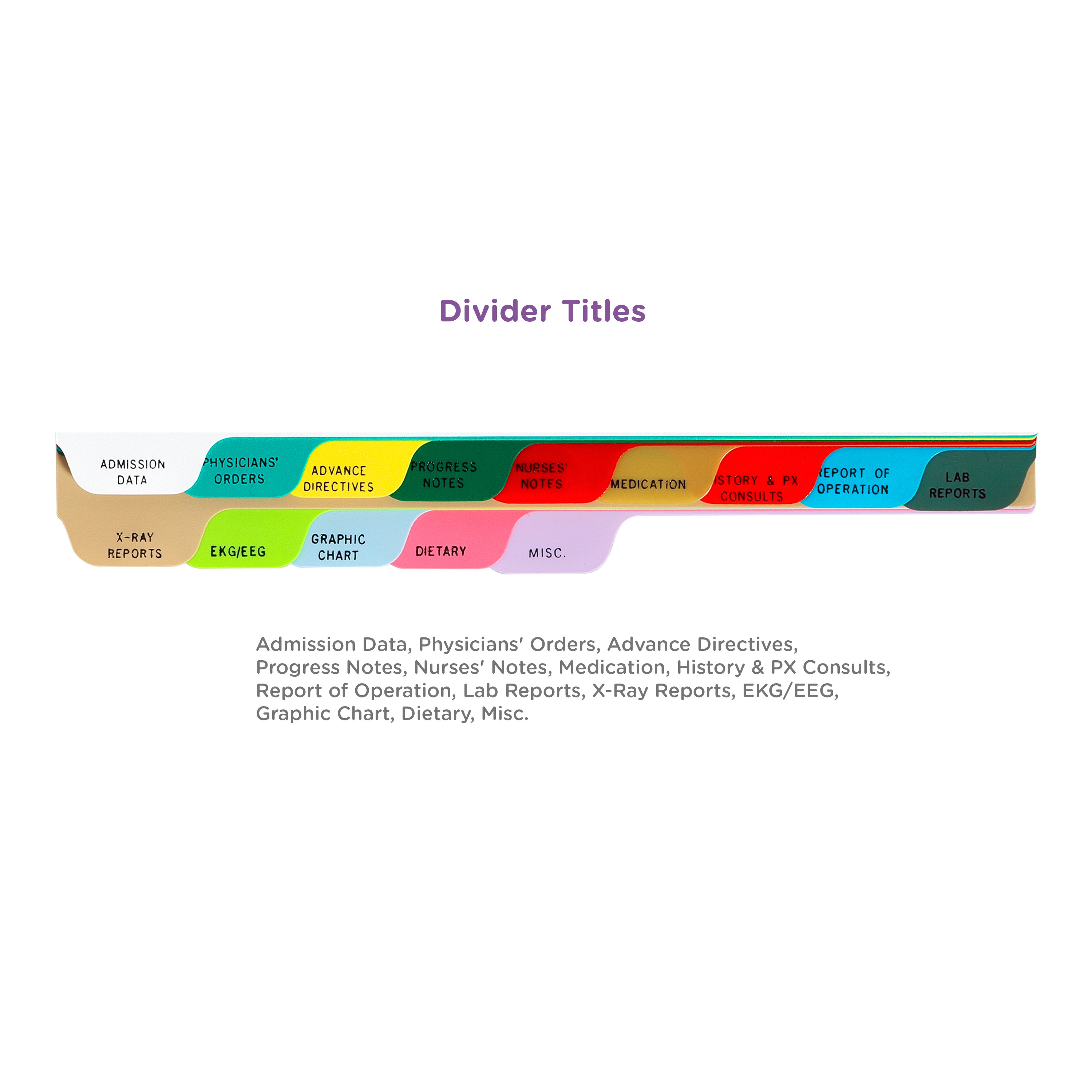 Heavy Duty Plastic Hospital Divider Sets for Top Opening Binders