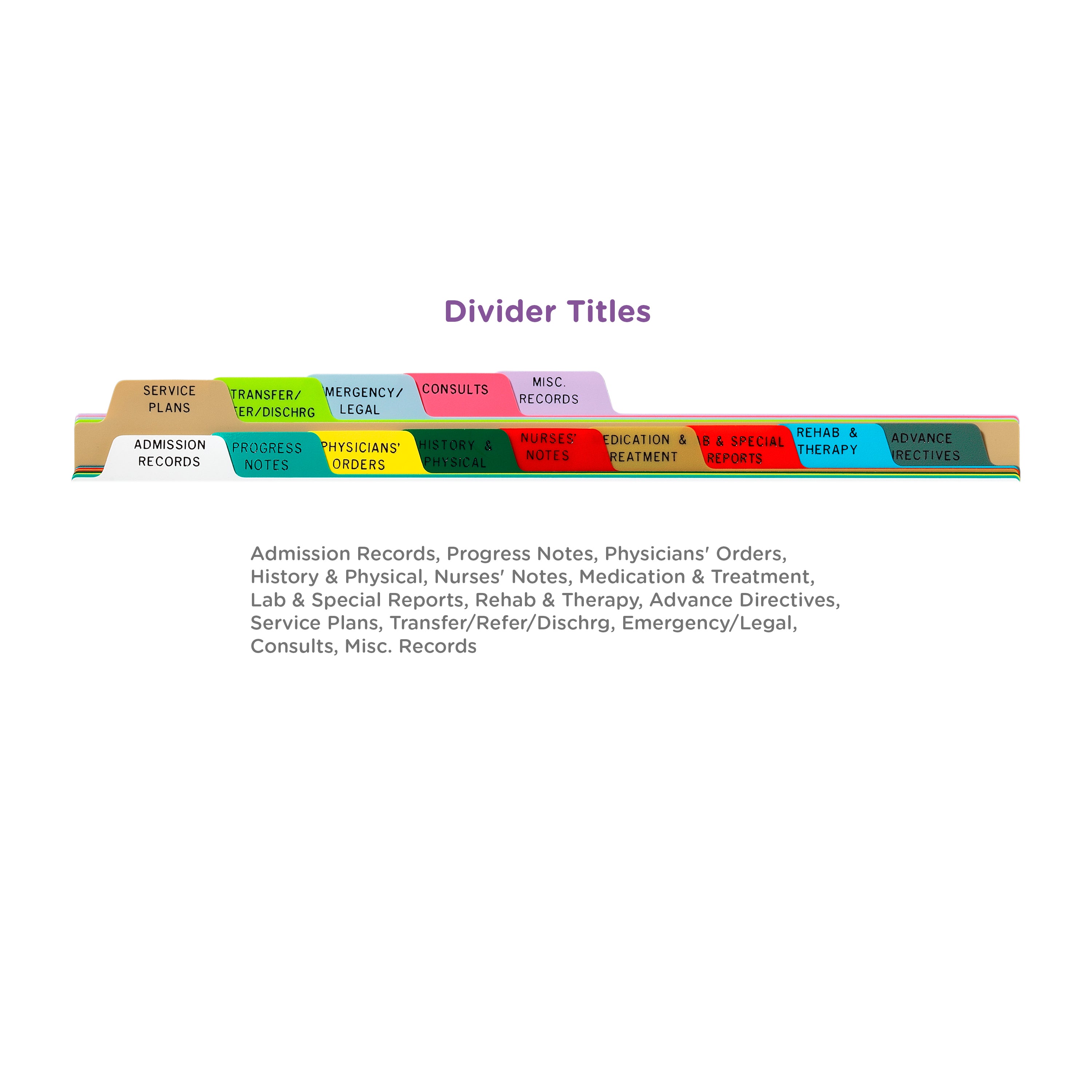 Heavy Duty Plastic Assisted Living Divider Sets for Side Opening Binders