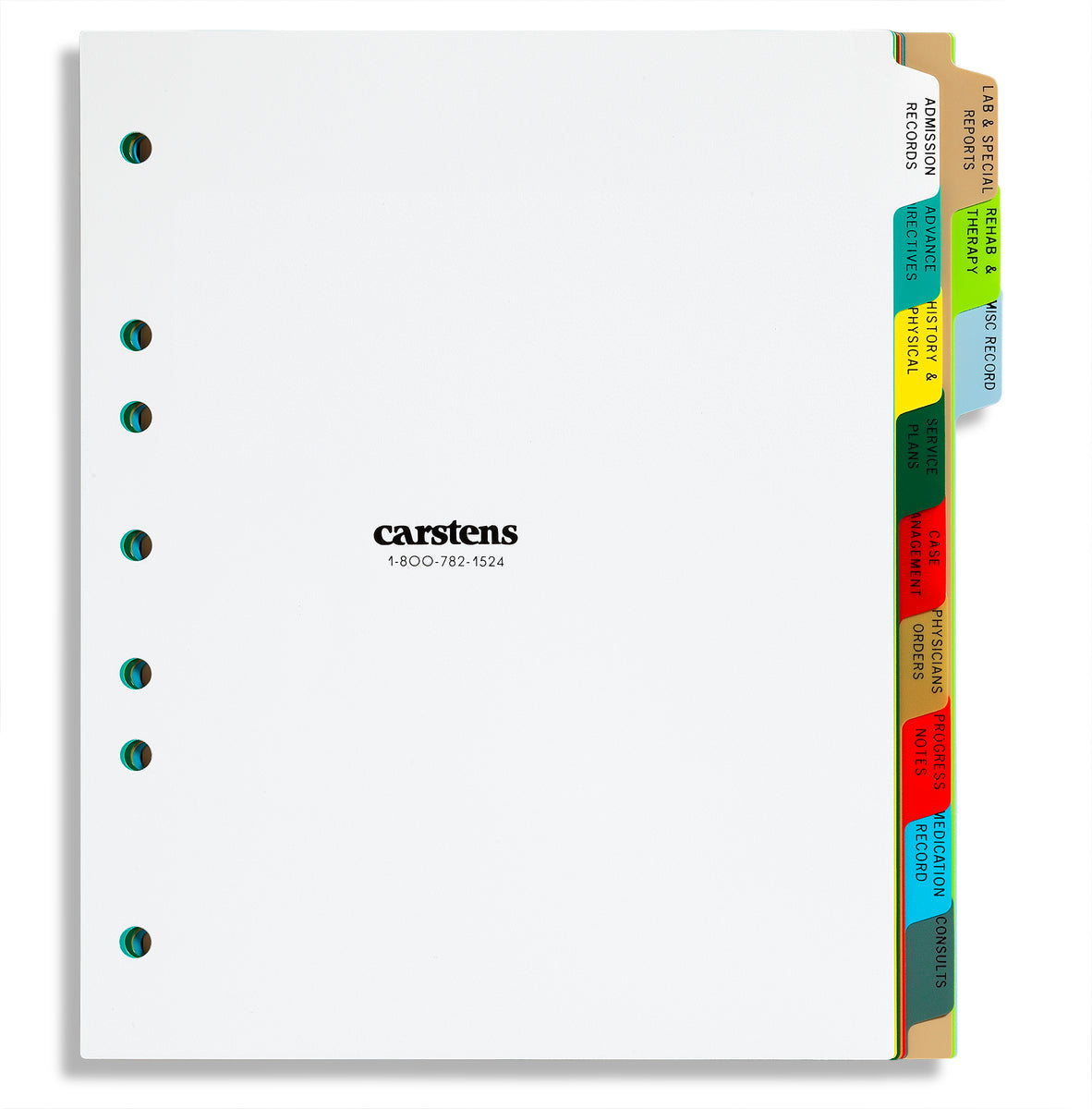 Carstens Heavy Duty Plastic Divider Set - 12 Tab Assisted Living Chart Organizers