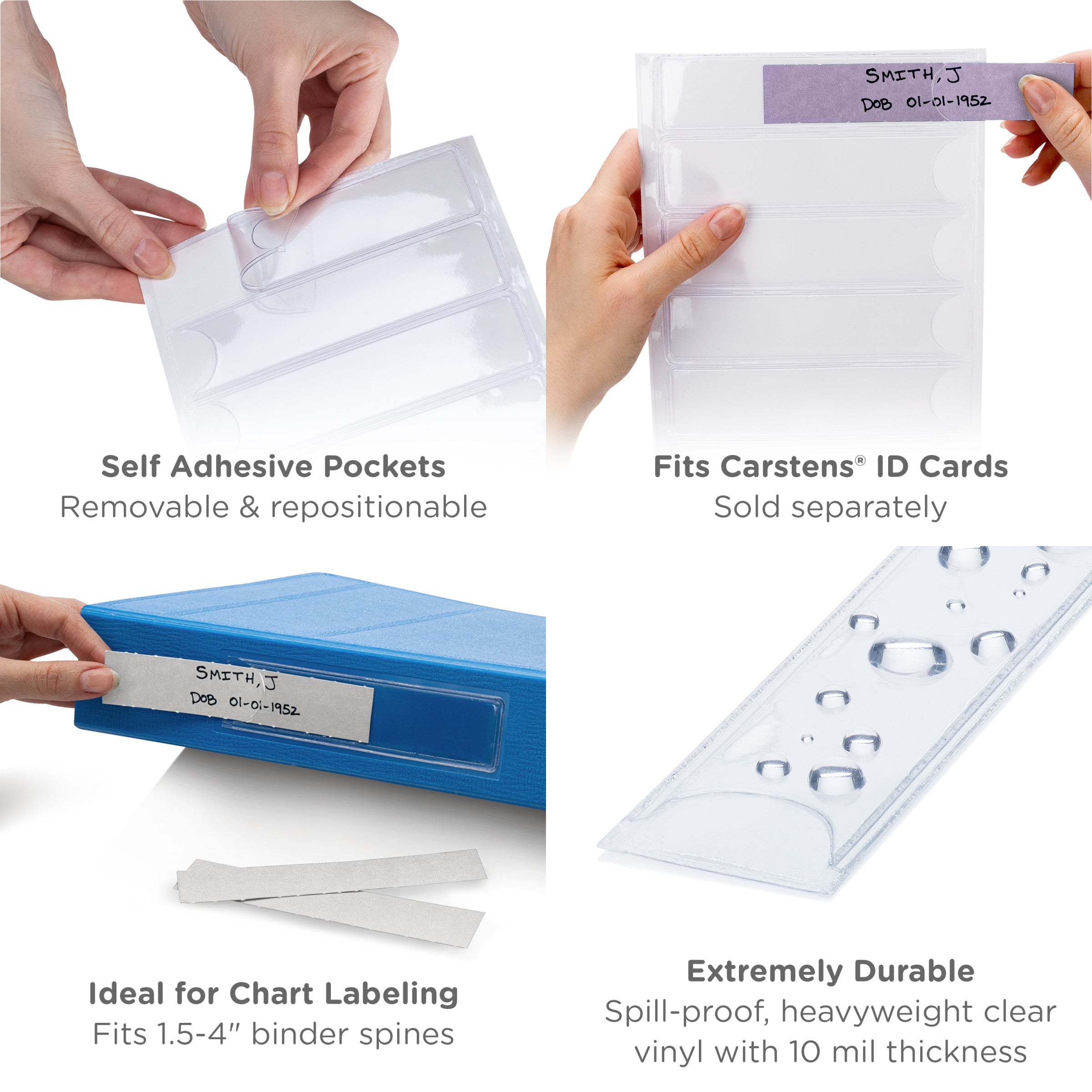 Adhesive I.D. Card Pockets for 1 1/2''- 4'' Ring Binders (60 Pack)