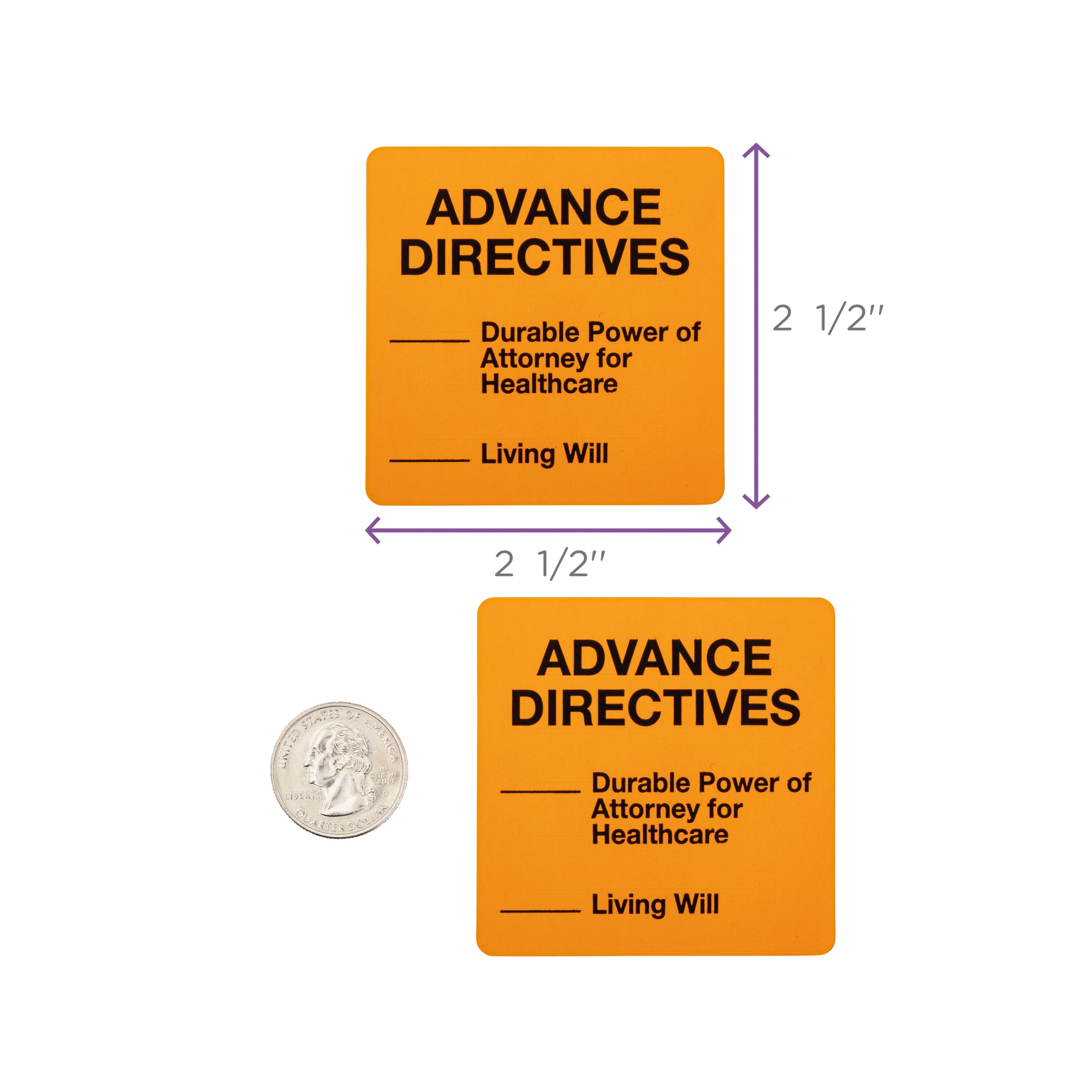 Advance Directives Alert and Instruction Labels, Orange, W2.5" x H.2.5" (Roll of 100)