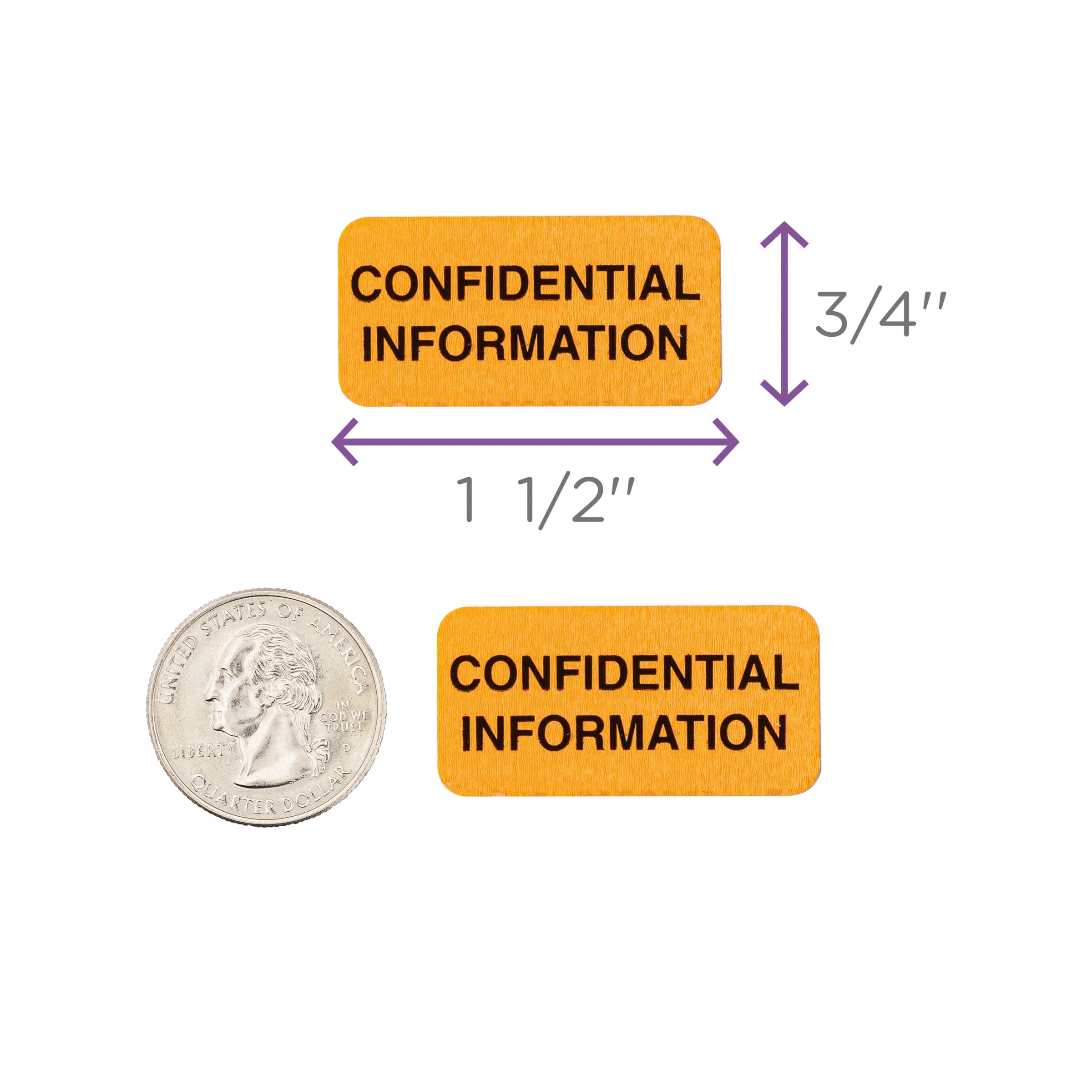 Confidential Information Alert and Instruction Labels, Orange, W1.5" x H.75" (Roll of 100)