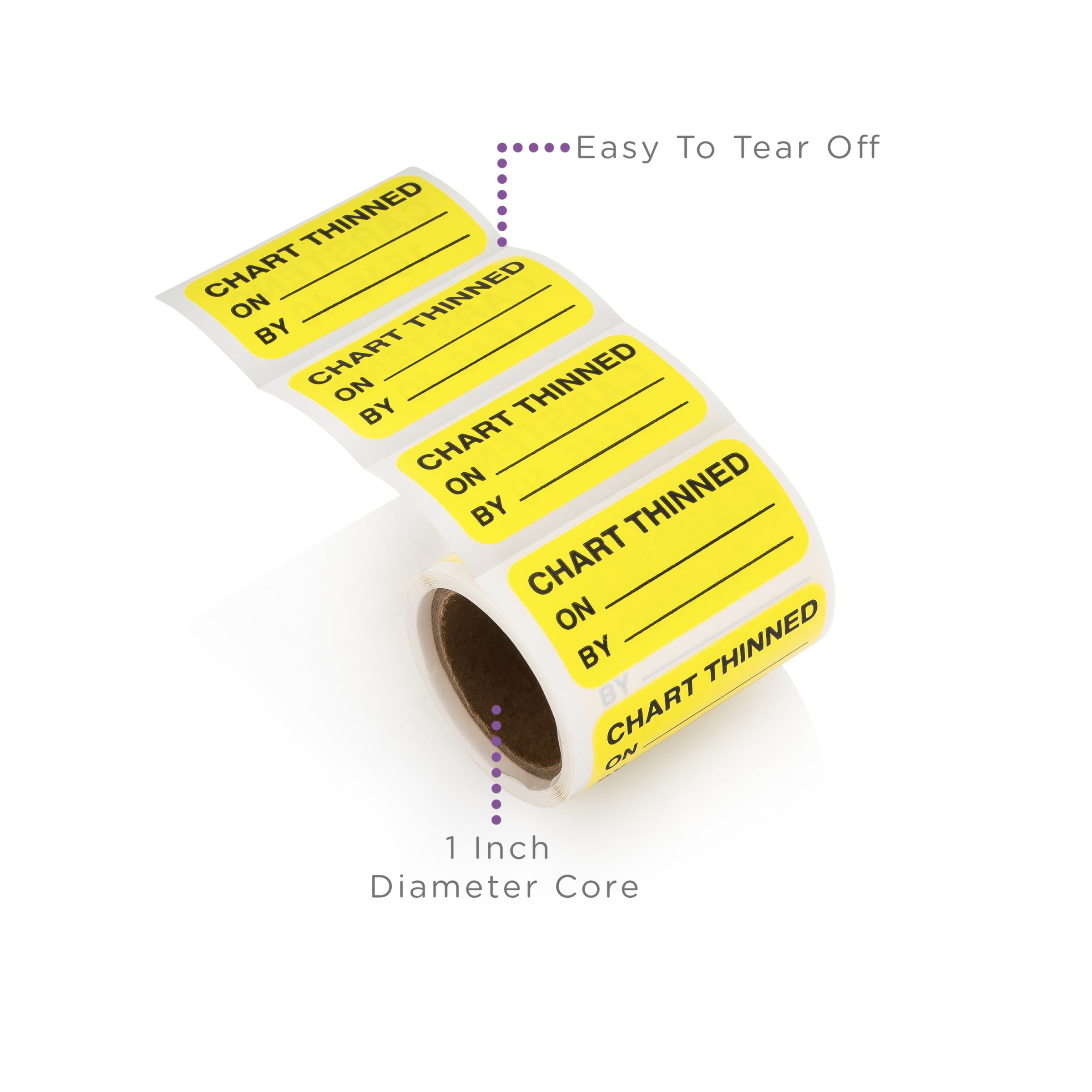 Chart Thinned Alert and Instruction Labels, Yellow, W1.5" x H.75" (Roll of 100)