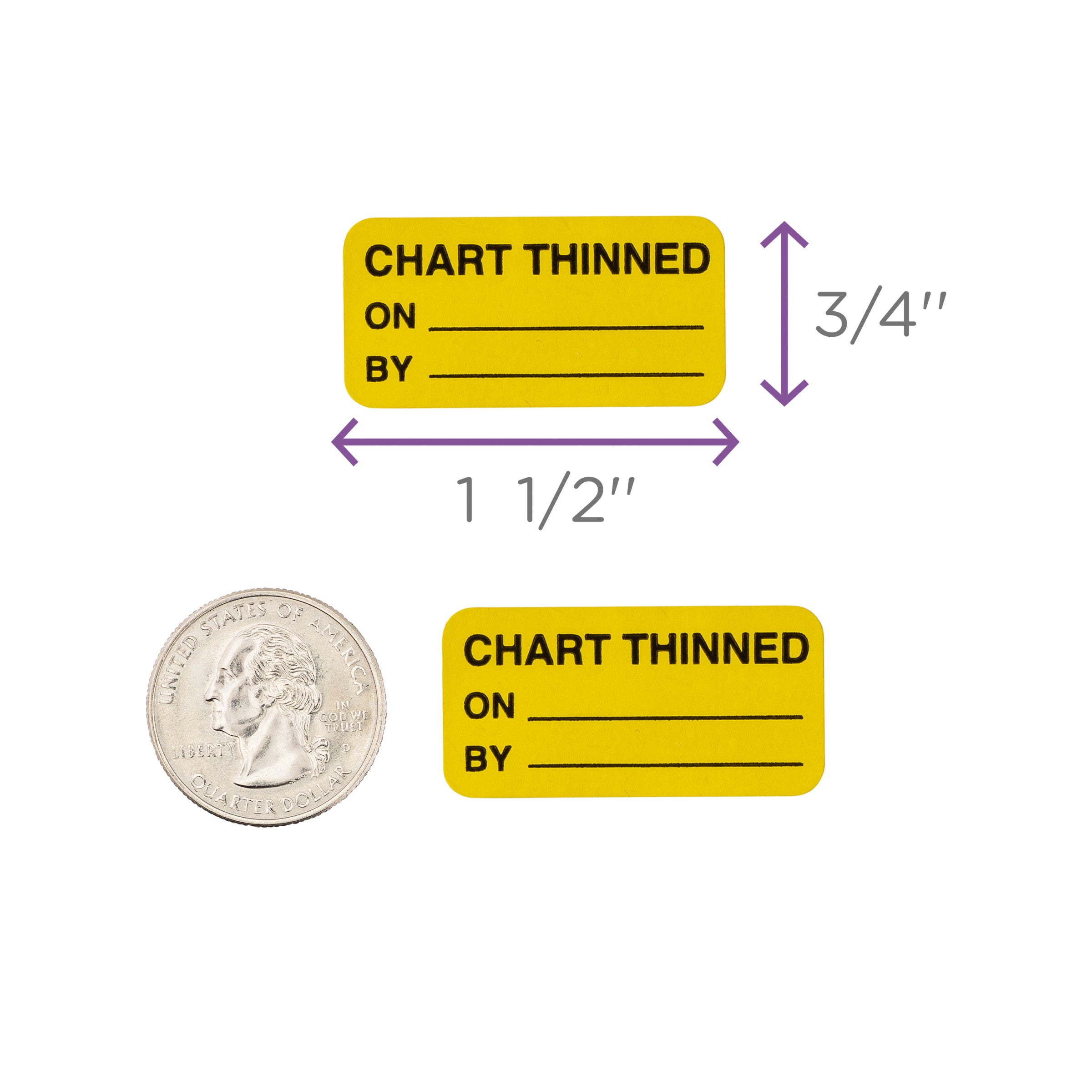 Chart Thinned Alert and Instruction Labels, Yellow, W1.5" x H.75" (Roll of 100)