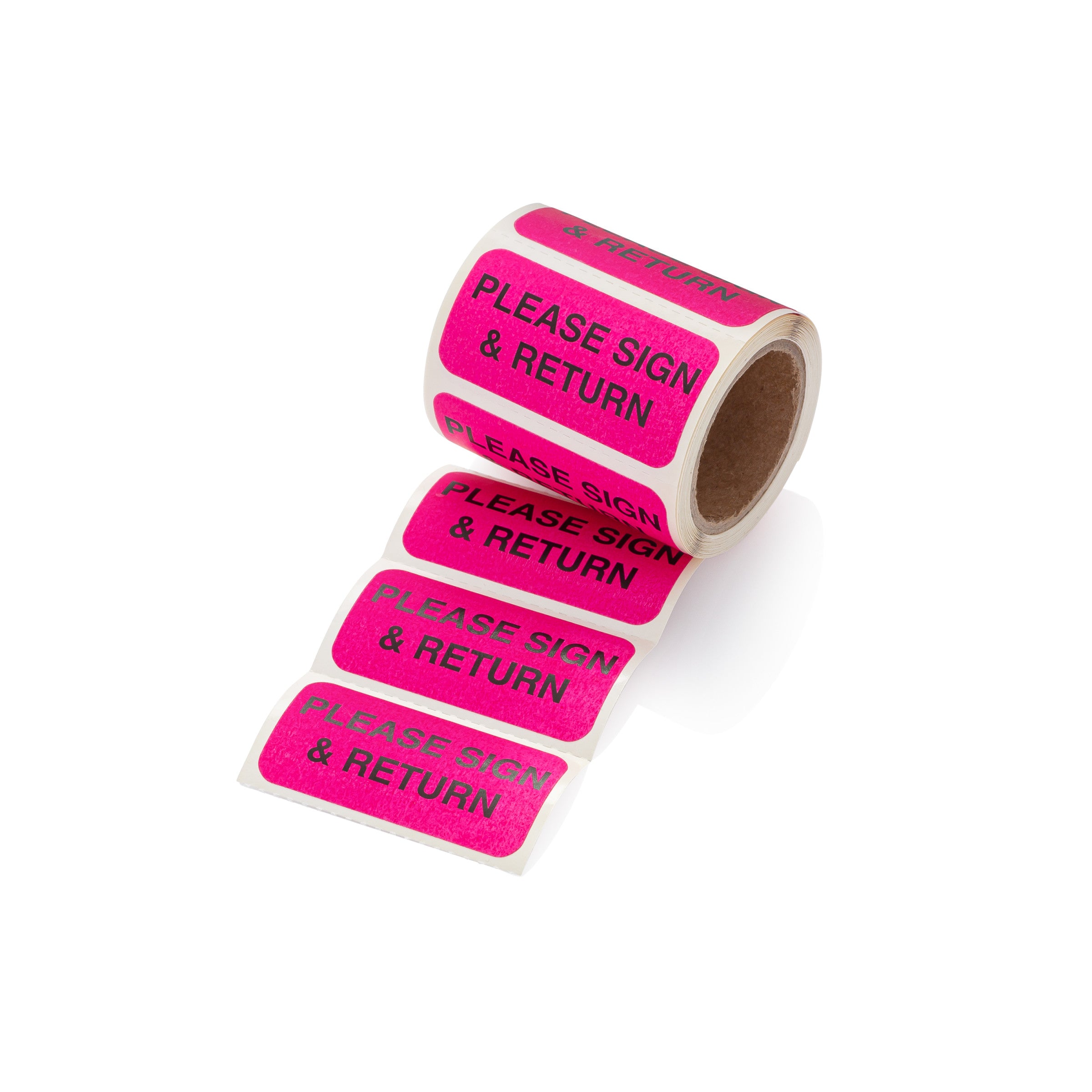 Please Sign Alert and Instruction Labels, Pink, W1.5" x H.75" (Roll of 100)