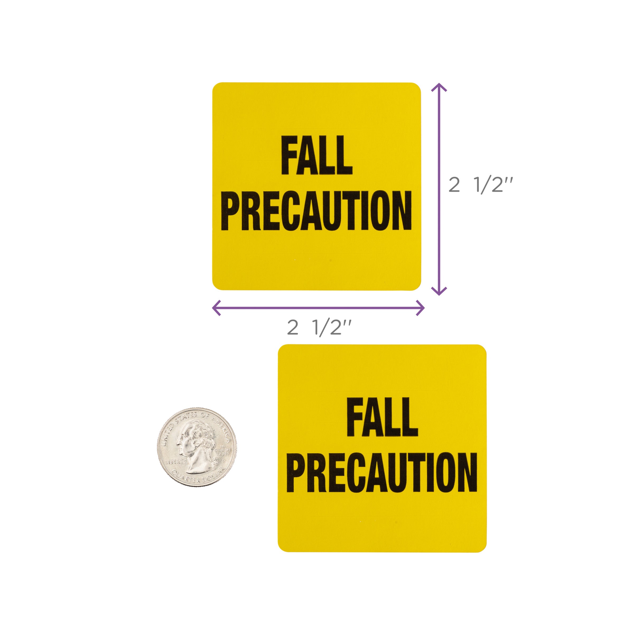 Fall Precaution Alert and Instruction Labels, Yellow, W2.5" x H.2.5" (Roll of 100)