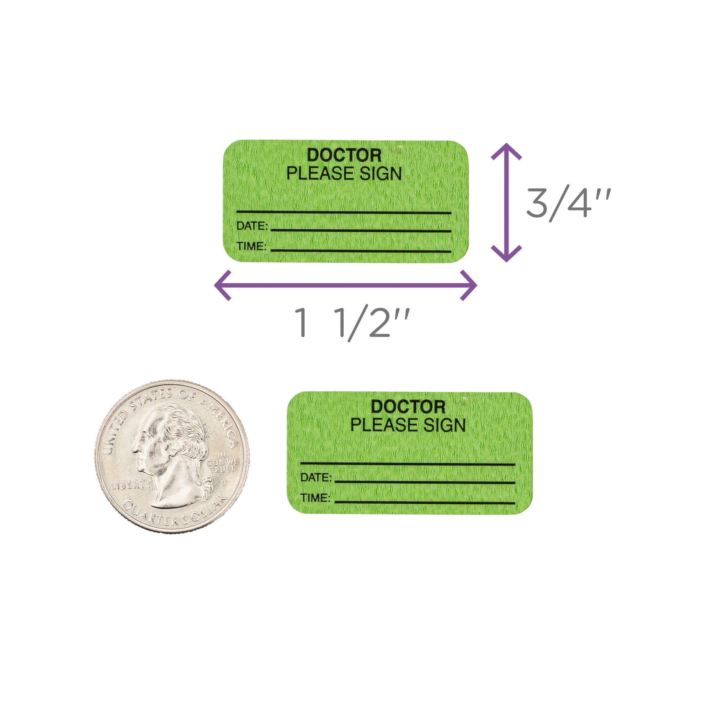 Doctor Please Sign Alert and Instruction Labels, Green, W1.5" x H.75" (Roll of 100)