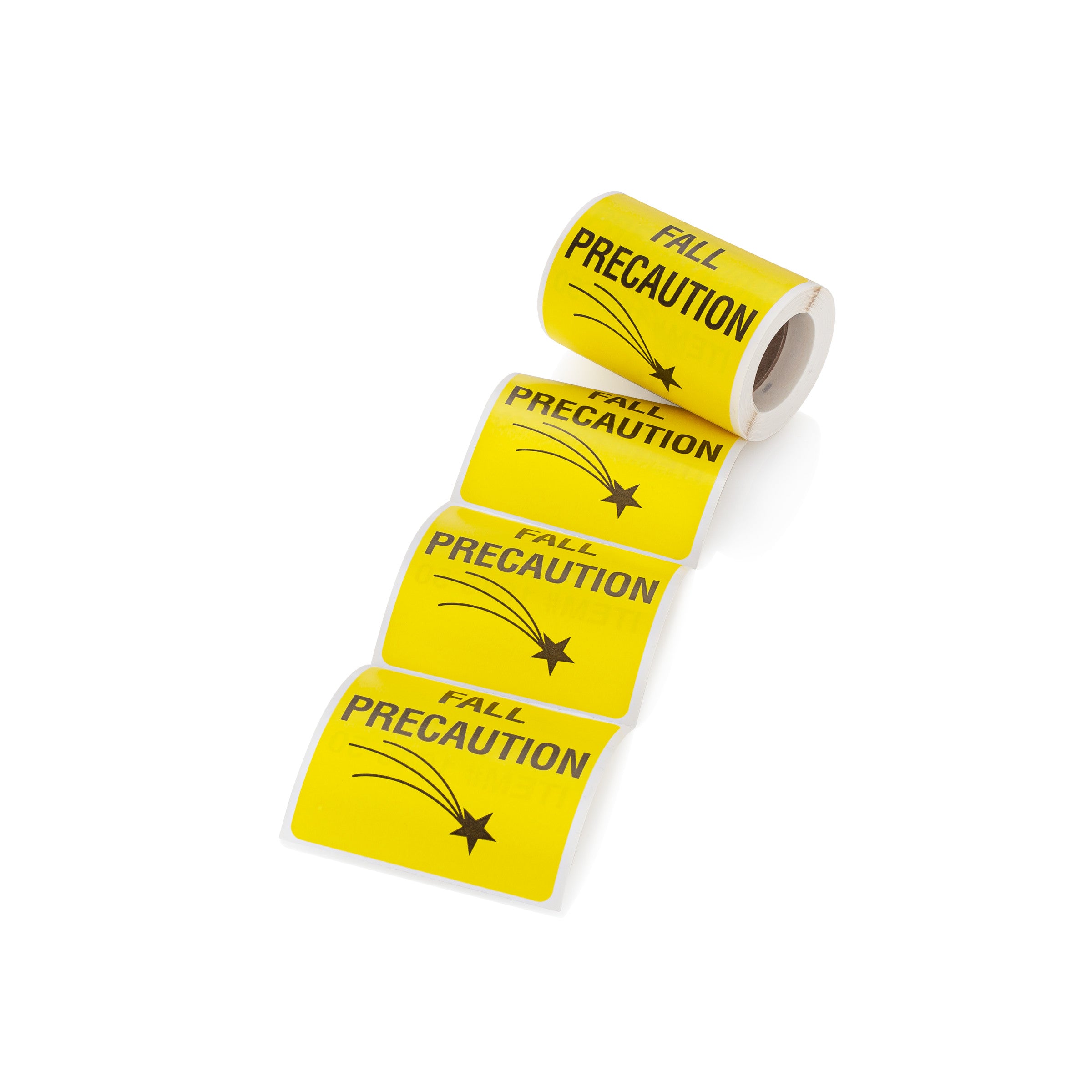 Fall Precaution with Star Alert and Instruction Labels, Yellow, W2.5" x H.2.5" (Roll of 100)