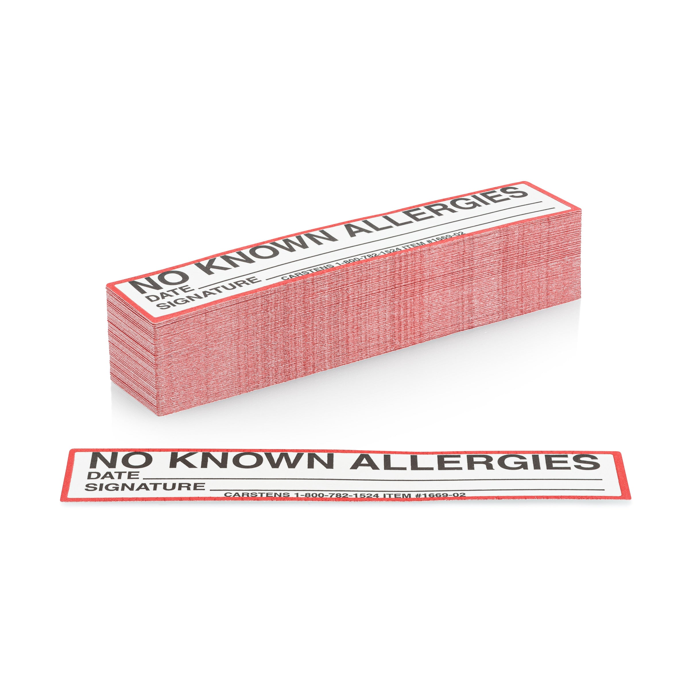 No Known Allergies Alert/Instruction Card, White, W5.25" x H1" (100 pack)