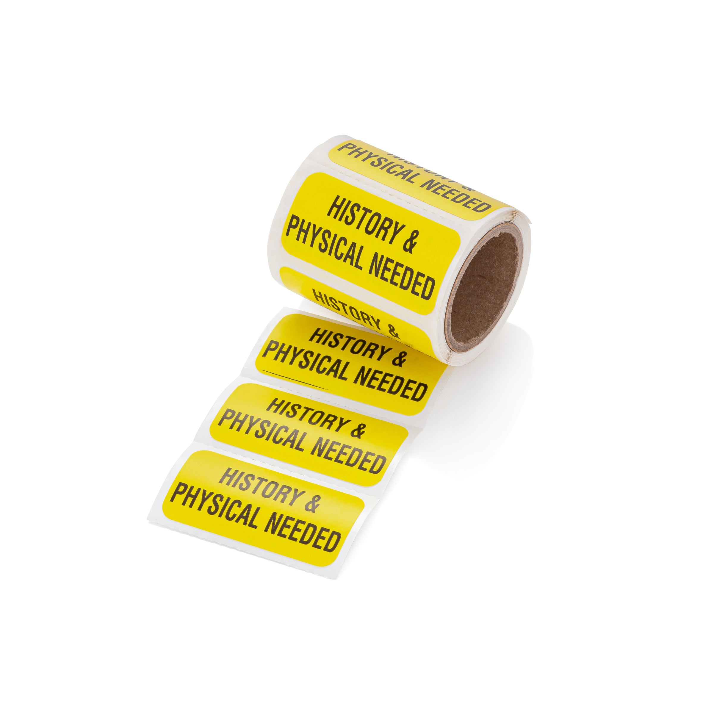 History & Physical Needed Alert and Instruction Labels, Yellow, W1.5" x H.75" (Roll of 100)