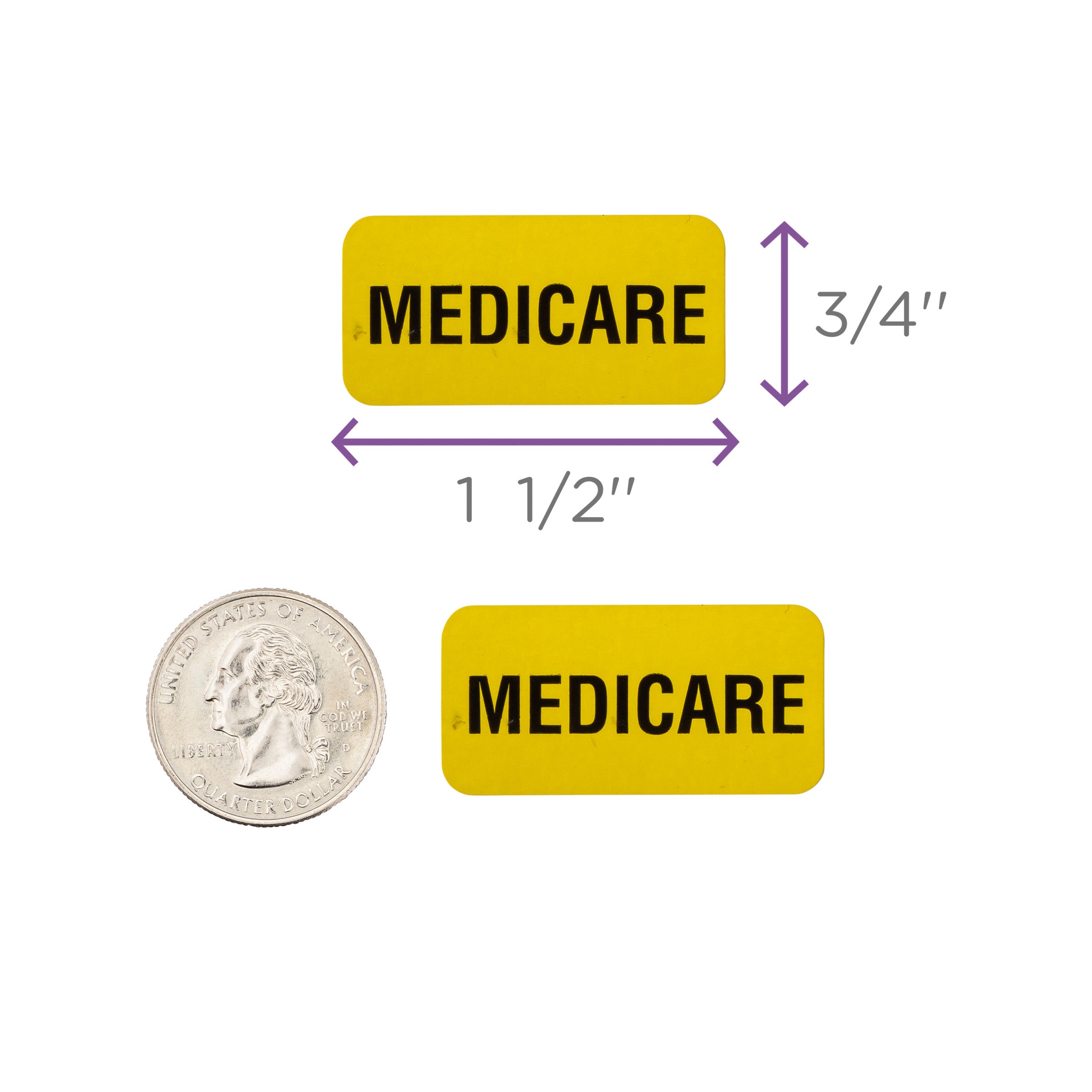 Medicare Alert and Instruction Labels, Yellow, W1.5" x H.75" (Roll of 100)