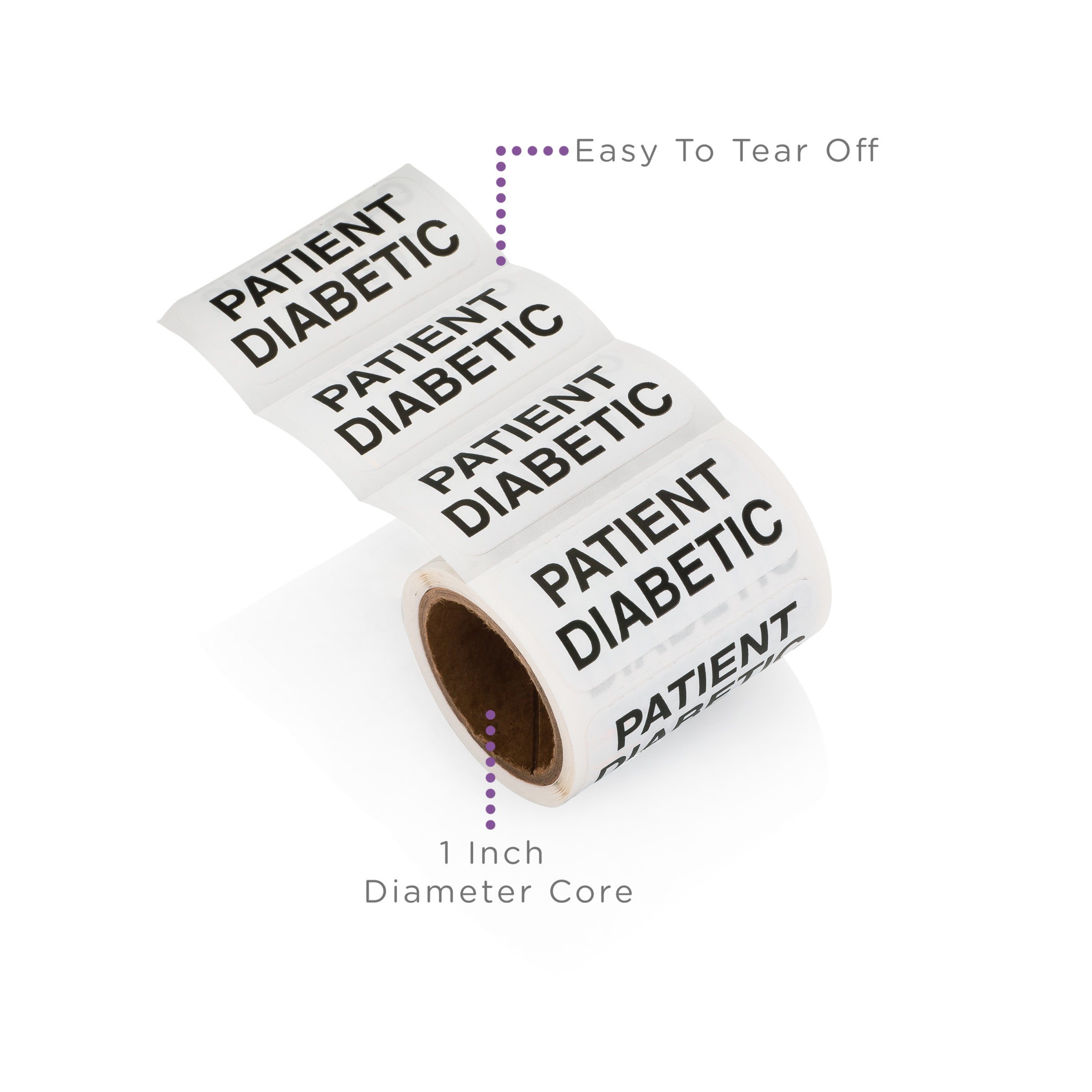 Patient Diabetic Alert and Instruction Label, White, W1.5" x H.75" (Roll of 100)