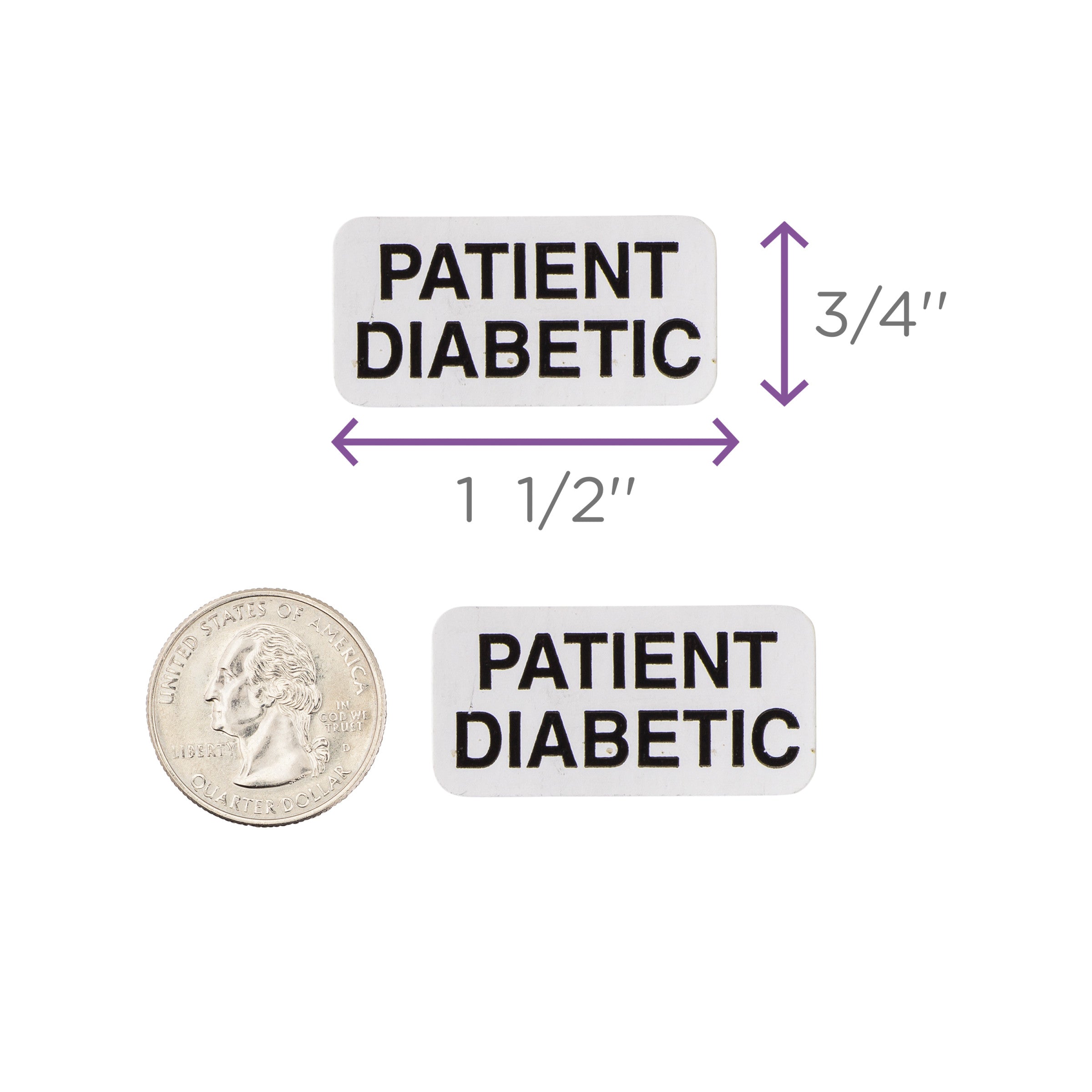 Patient Diabetic Alert and Instruction Label, White, W1.5" x H.75" (Roll of 100)