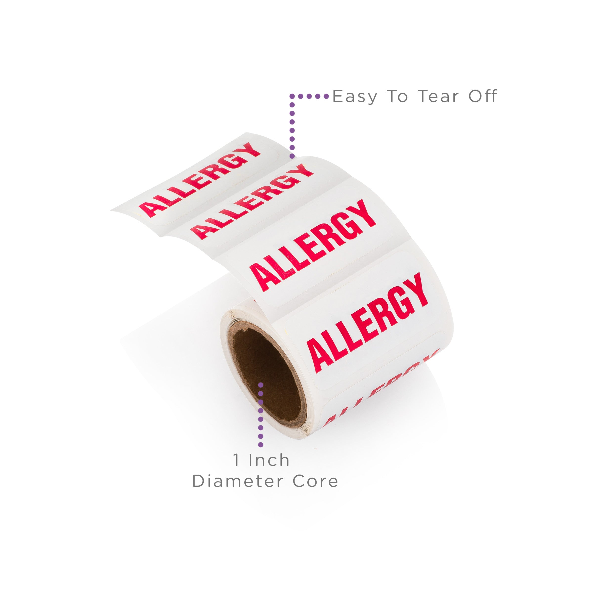 Allergy Alert and Instruction Label, White, W1.5" x H.75" (Roll of 100)