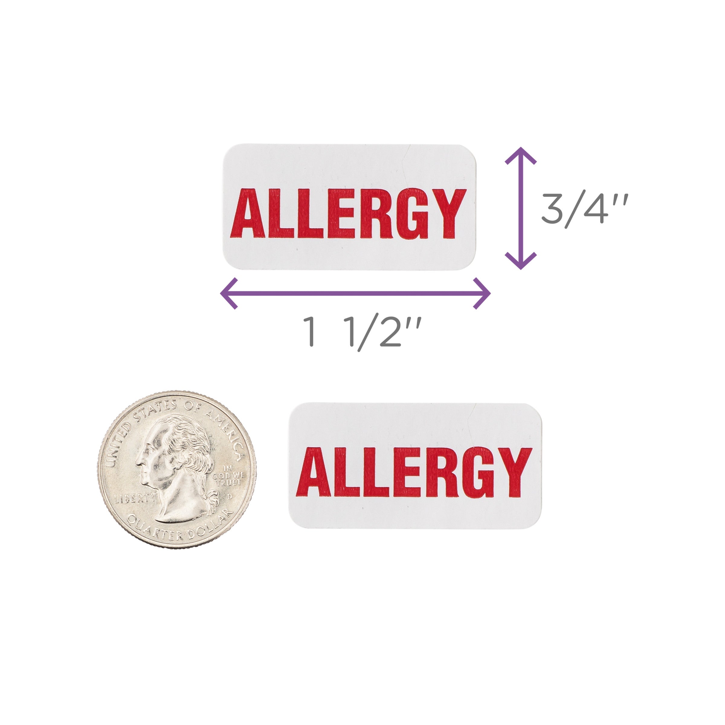 Allergy Alert and Instruction Label, White, W1.5" x H.75" (Roll of 100)