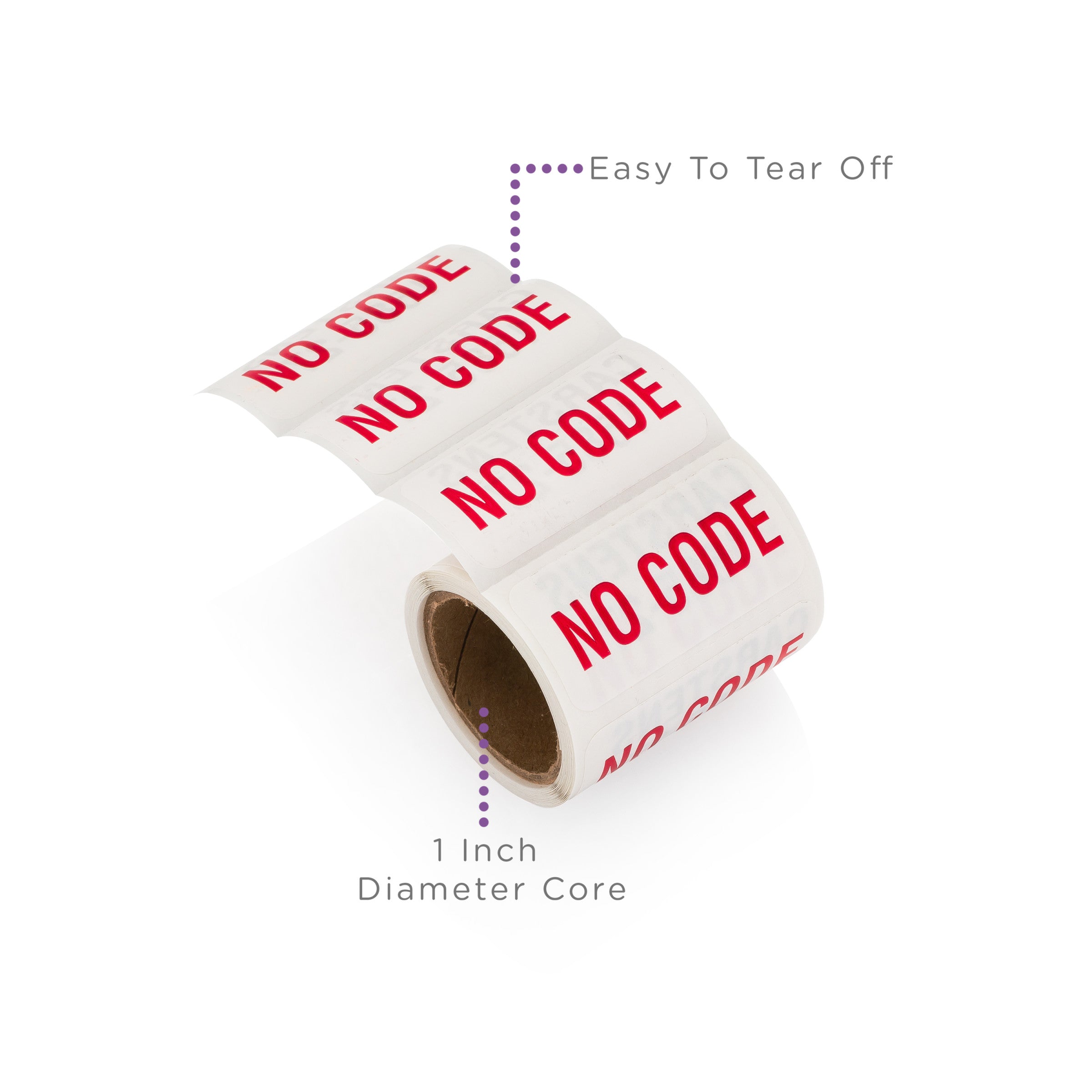 No Code Alert and Instruction Labels, White, W1.5" x H.75" (Roll of 100)
