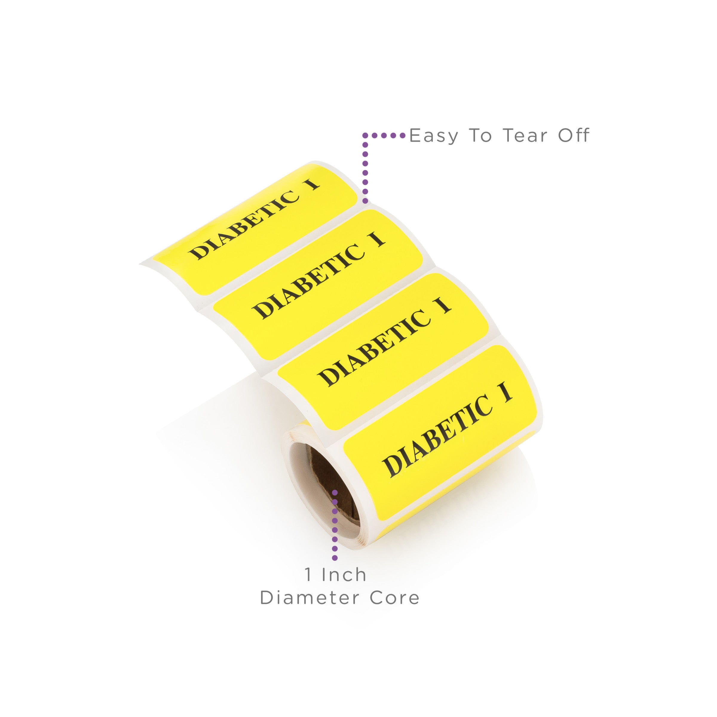 Diabetic I Alert and Instruction Labels, Yellow, W2.125" x H1" (Roll of 100)